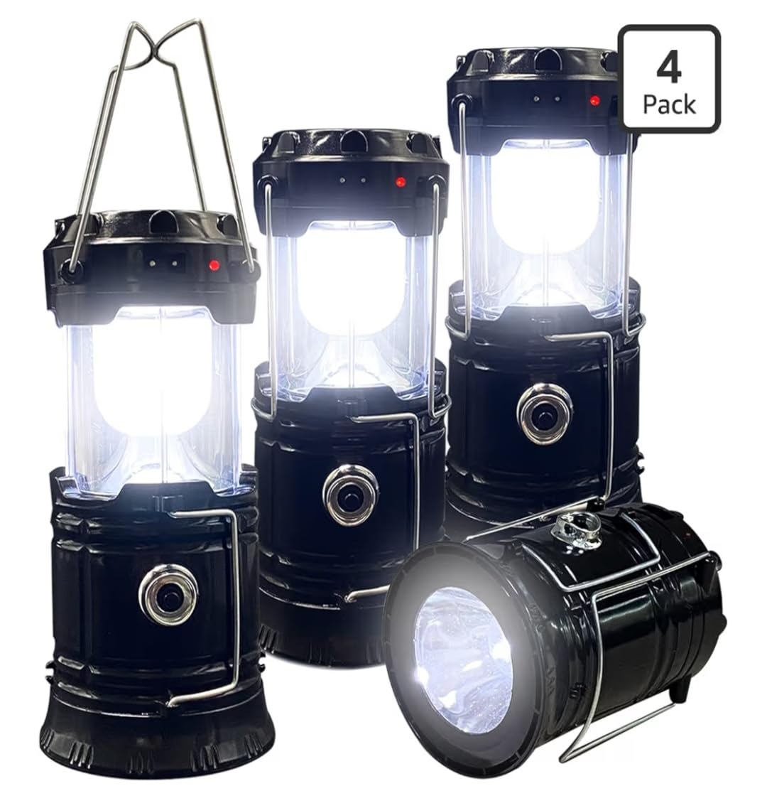 Collapsible Portable LED Camping Lantern XTAUTO Lightweight Waterproof Solar USB Rechargeable LED Flashlight Survival Kits for Indoor Outdoor Home Emergency Light Power Outages Hiking Hurricane 4-Pack customer photo 2