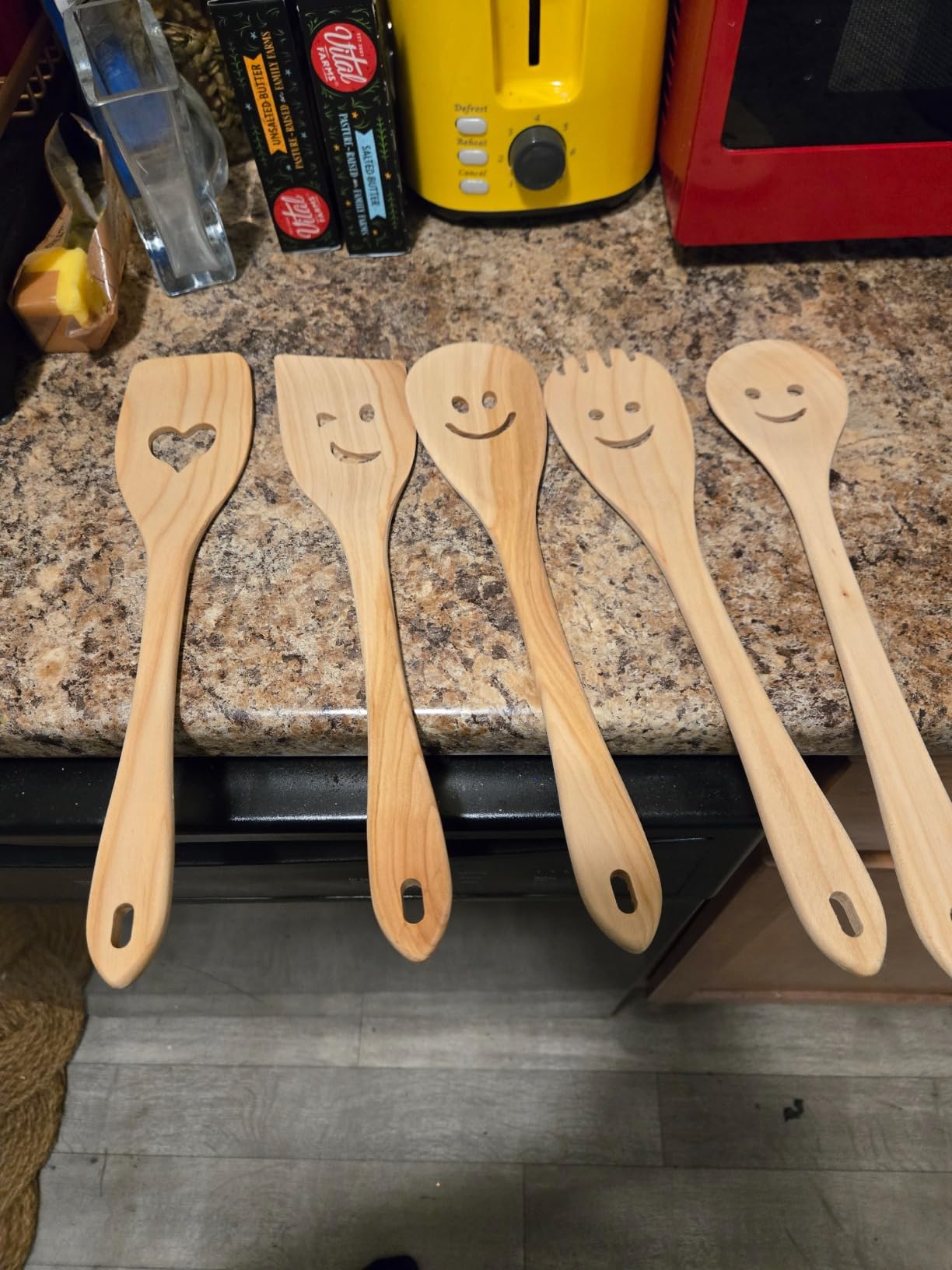 MFC 5-Piece Wooden Cooking Spoons - Kitchen Set from Natural Cherry Wood - Wooden Spoons for Cooking - Funny Utensil Set with Smiley Faces - Cooking Multipurpose Wood Utensils customer photo 1