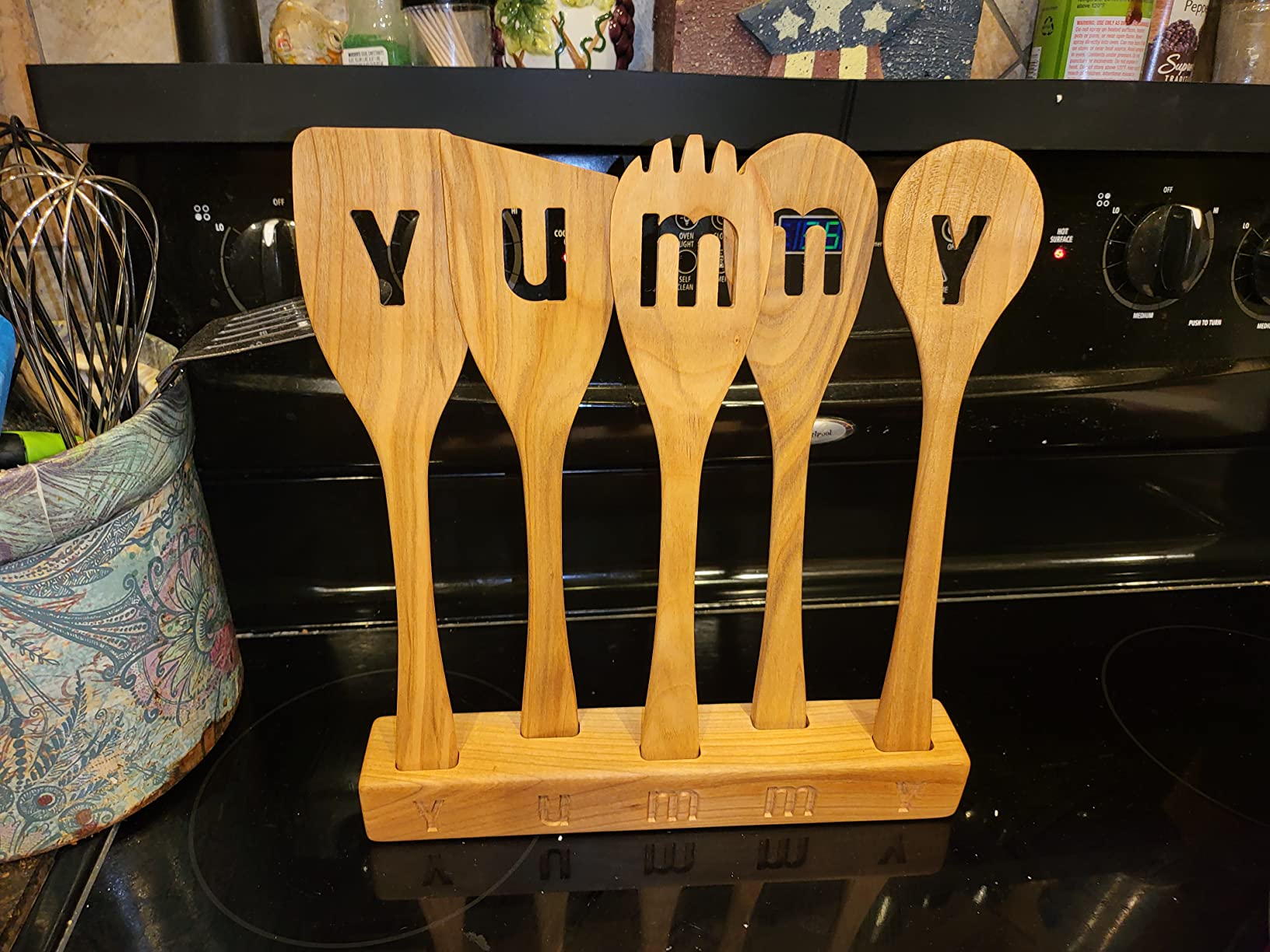 MFC 5-Piece Wooden Cooking Spoons - Kitchen Set from Natural Cherry Wood - Wooden Spoons for Cooking - Funny Utensil Set with Smiley Faces - Cooking Multipurpose Wood Utensils customer photo 2