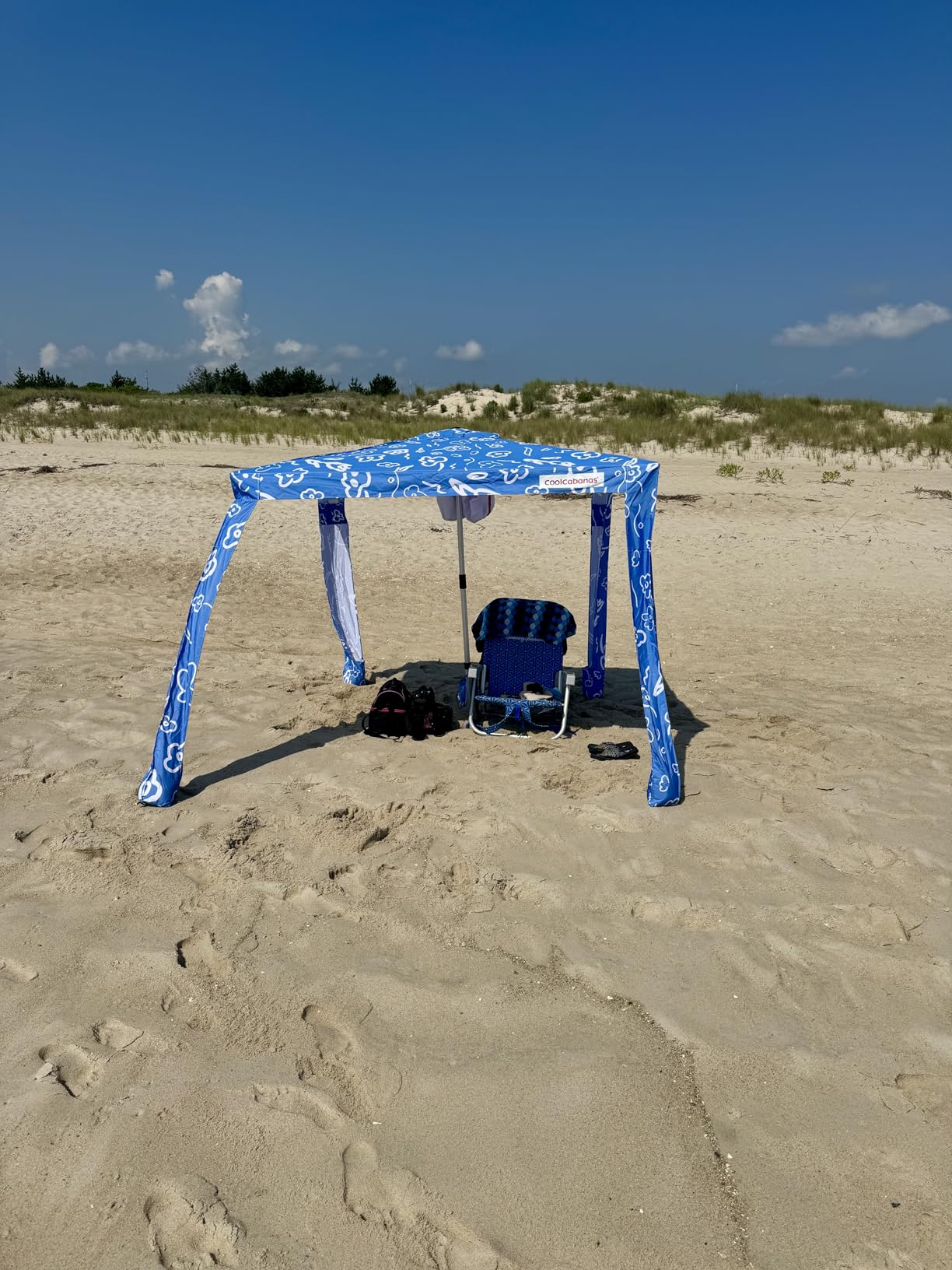 CoolCabana Beach Shade Tent - Easy Setup, UPF 50+ Protection, Large & Medium Sizes, Compact & Wind Resistant - Beach Cabana for The Whole Family - Navy Stripes, Medium customer photo 2