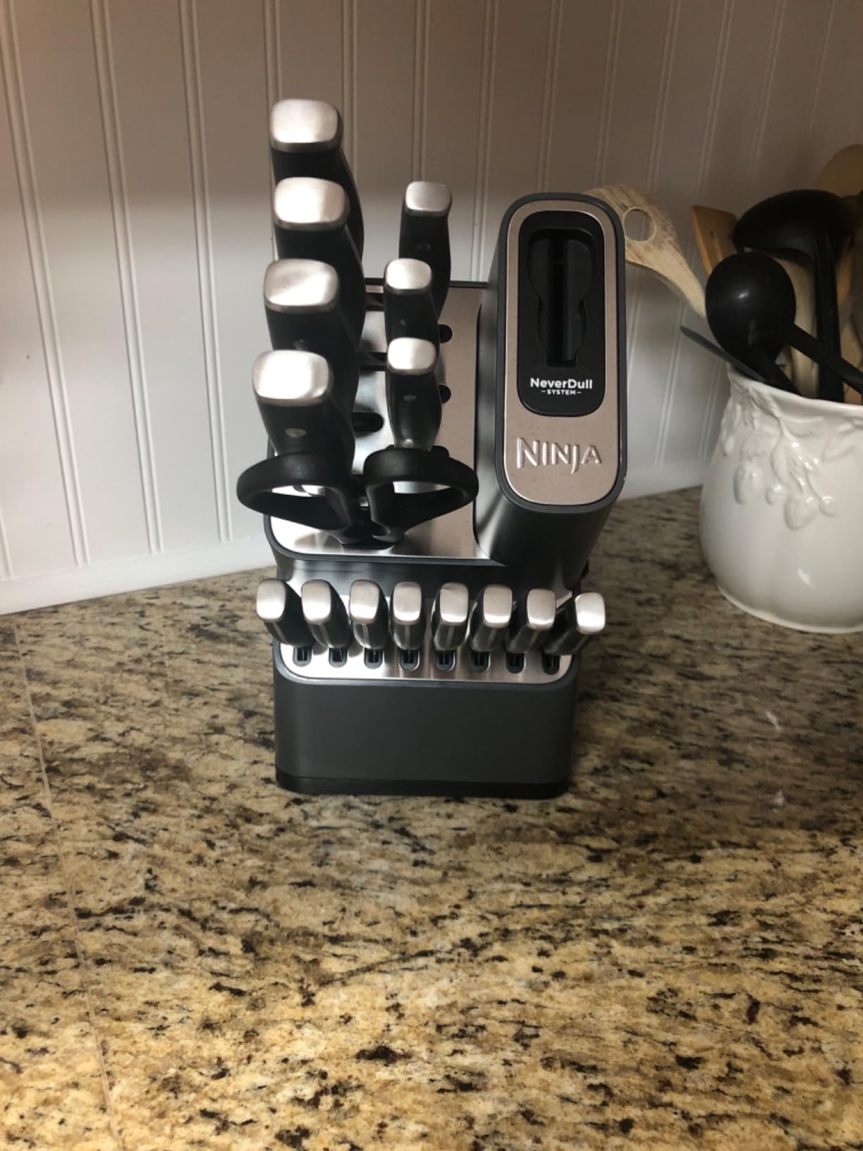 Ninja NeverDull 17-Pc Knife Block Set, Built-in Sharpener, Black, K32017 | Stays razor-sharp 10+ years. Rust-resistant German stainless steel blades. Few swipes of the foolproof sharpener restore edge customer photo 1
