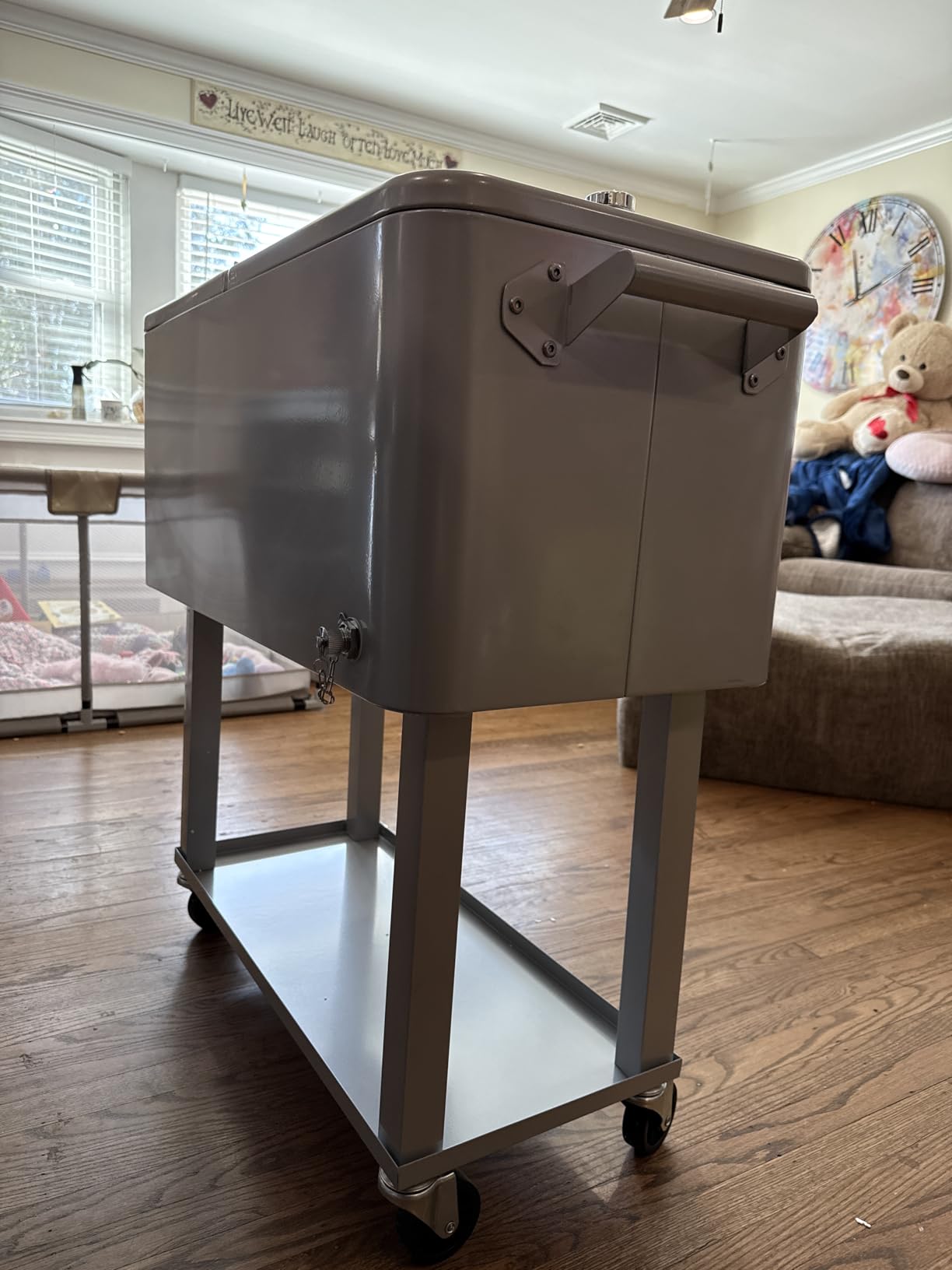 80 Qt Rolling Ice Chest Cooler Cart, Stand Up Cooler Trolley | Patio Beverage Cooler Trolley with Wheels, Outdoor Drink Bar Stand for Backyard Party, Includes Serving Tray, Ice Scoop customer photo 1