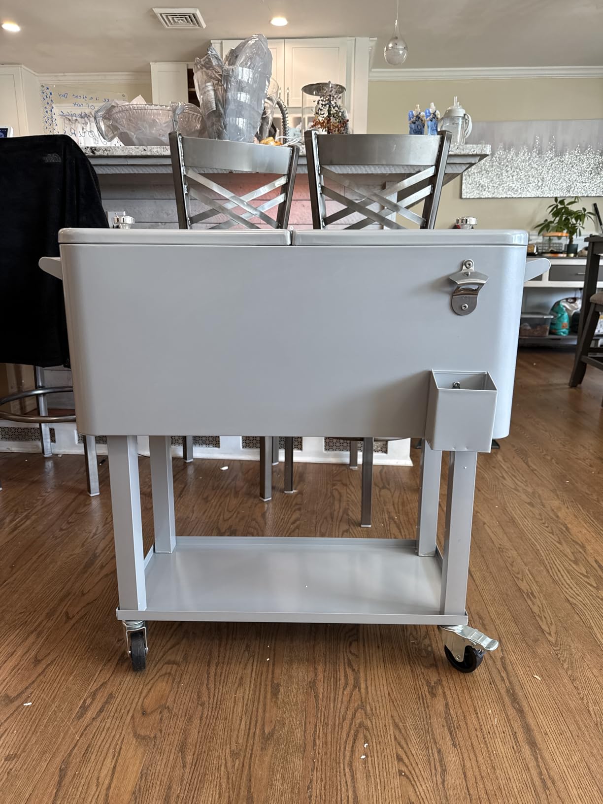 80 Qt Rolling Ice Chest Cooler Cart, Stand Up Cooler Trolley | Patio Beverage Cooler Trolley with Wheels, Outdoor Drink Bar Stand for Backyard Party, Includes Serving Tray, Ice Scoop customer photo 2