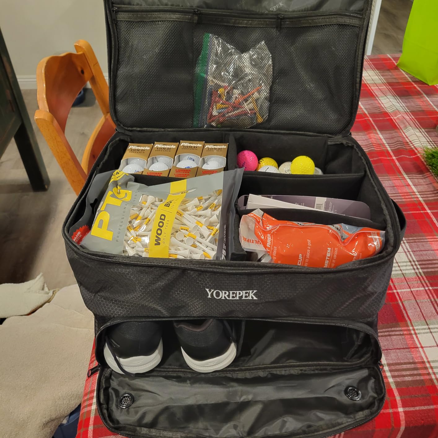 YOREPEK Golf Gifts for Men, 2 Layer Golf Trunk Organizer for 2 Pair Shoes | Waterproof Car Trunk Locker with Separate Ventilated Compartment for Balls, Tees, Clothes, Gloves, Birthday Gifts for Golfers customer photo 1