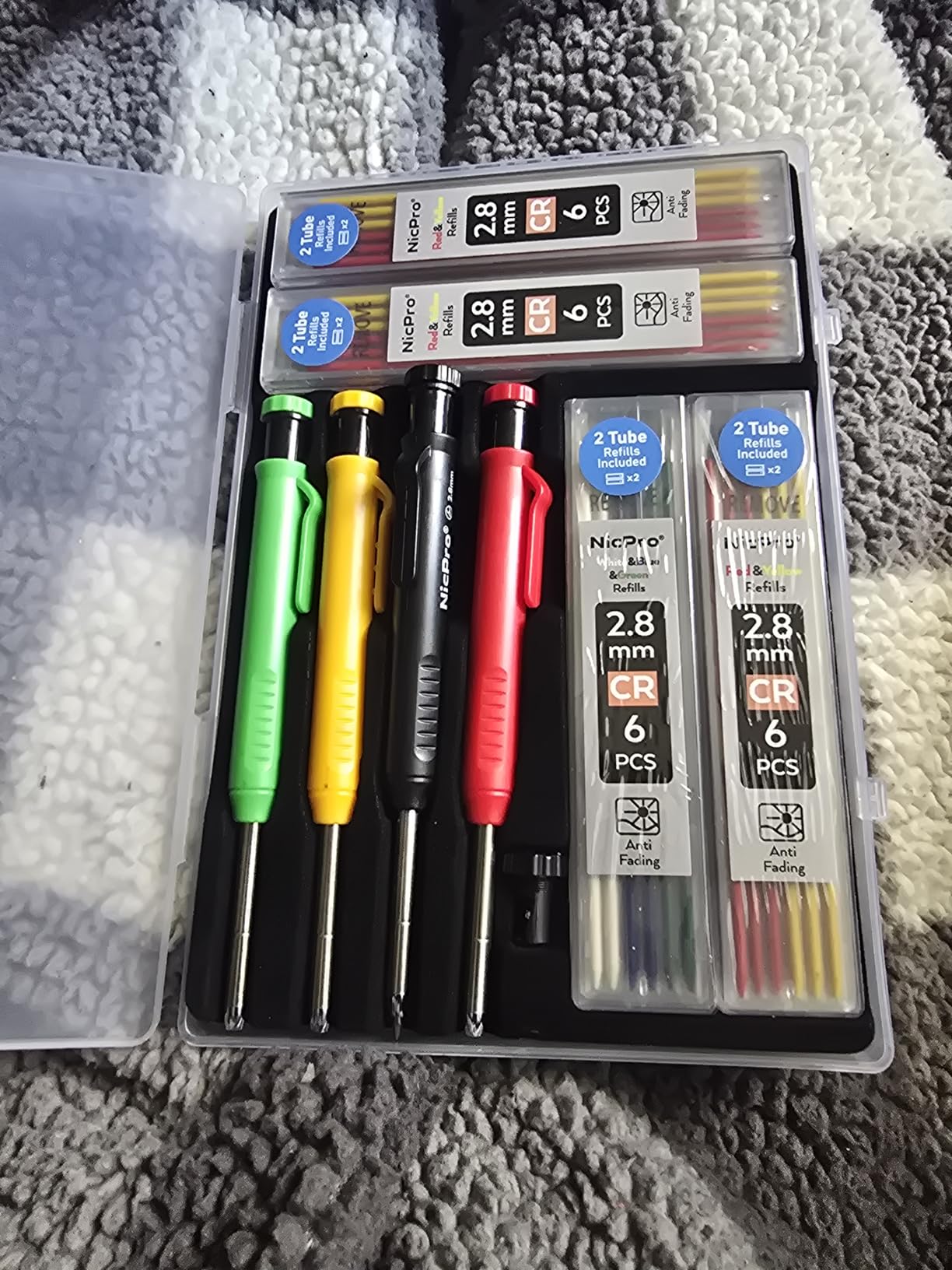 Nicpro Carpenter Pencil with Sharpener, Mechanical Pencil Set with 26 Refill | Deep Hole Marker for Construction, Heavy Duty Woodworking Tools for Architect (Black, Red) - With Case customer photo 1
