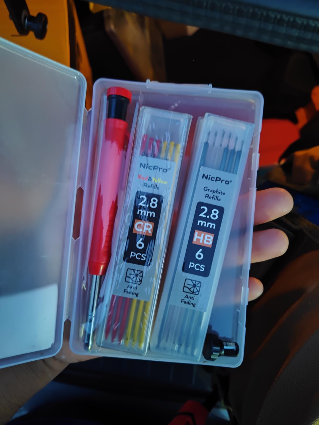 Nicpro Carpenter Pencil with Sharpener, Mechanical Pencil Set with 26 Refill | Deep Hole Marker for Construction, Heavy Duty Woodworking Tools for Architect (Black, Red) - With Case customer photo 2