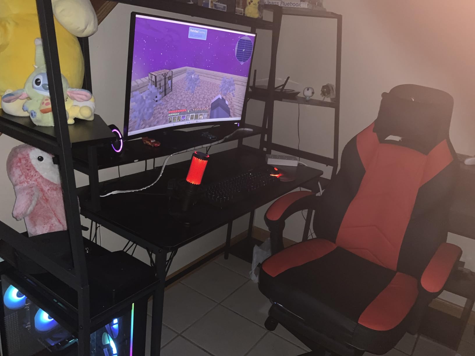 SEDETA 79'' Gaming Desk with LED Lights, Hutch and Storage Shelves, Black | Computer Desk with Monitor Stand, Large PC Gamer Desk Workstation, Ergonomic Gaming Table for Bedroom, Living Room customer photo 1