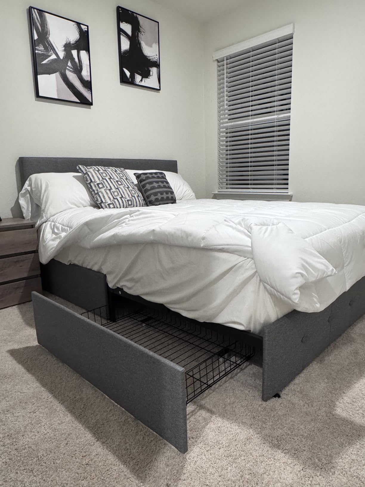 Allewie Upholstered Full Size Platform Bed Frame with 4 Storage Drawers and Headboard, Square Stitched Button Tufted, Mattress Foundation with Wooden Slats Support, No Box Spring Needed, Light Grey customer photo 1