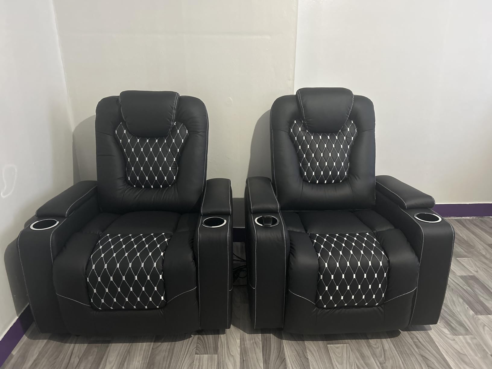 ANJ Power Recliner Chair with USB Ports and Cup Holders - Overstuffed Electric Home Theater Seating PU Leather Reclining Furniture with Hidden Arm Storage, Easy to Clean (Black) customer photo 2