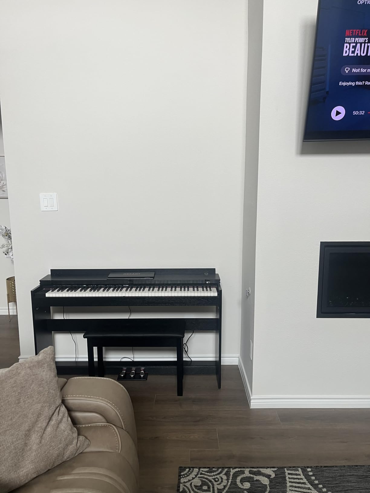 HEXANT 88-Key Weighted Digital Piano, Full-Size Semi-Weighted Upright Flip Electric Keyboard Piano with 3 Pedal and Multi-Functional Keyboard for Beginner (with Bench, Black) customer photo 1