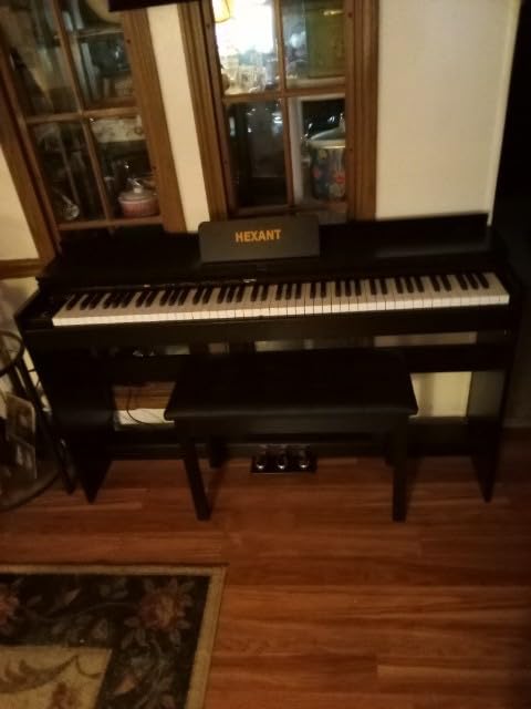 HEXANT 88-Key Weighted Digital Piano, Full-Size Semi-Weighted Upright Flip Electric Keyboard Piano with 3 Pedal and Multi-Functional Keyboard for Beginner (with Bench, Black) customer photo 2