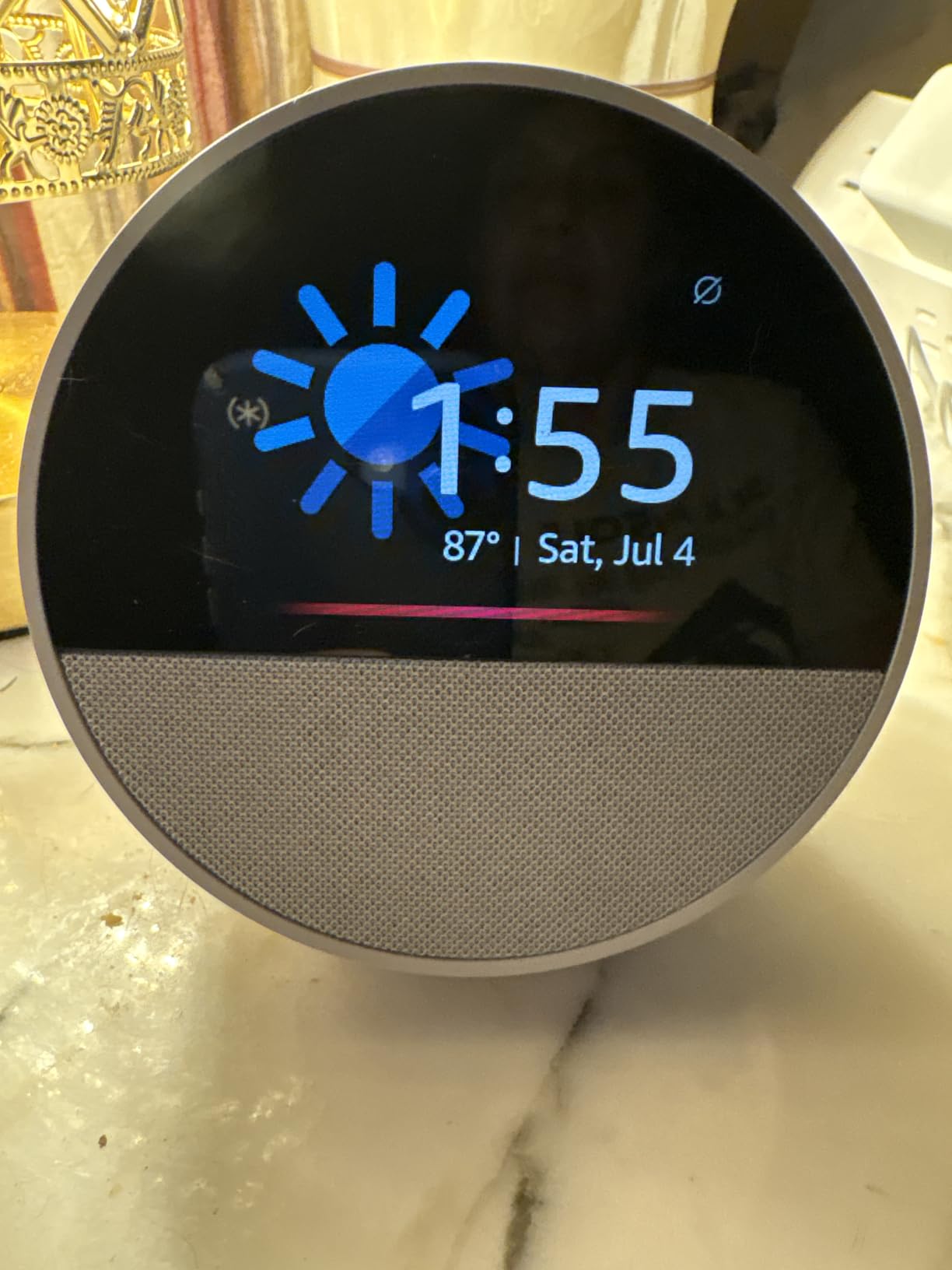 Echo Spot (newest model), Great for nightstands, offices and kitchens, Smart alarm clock, Designed for Alexa+, Black customer photo 1