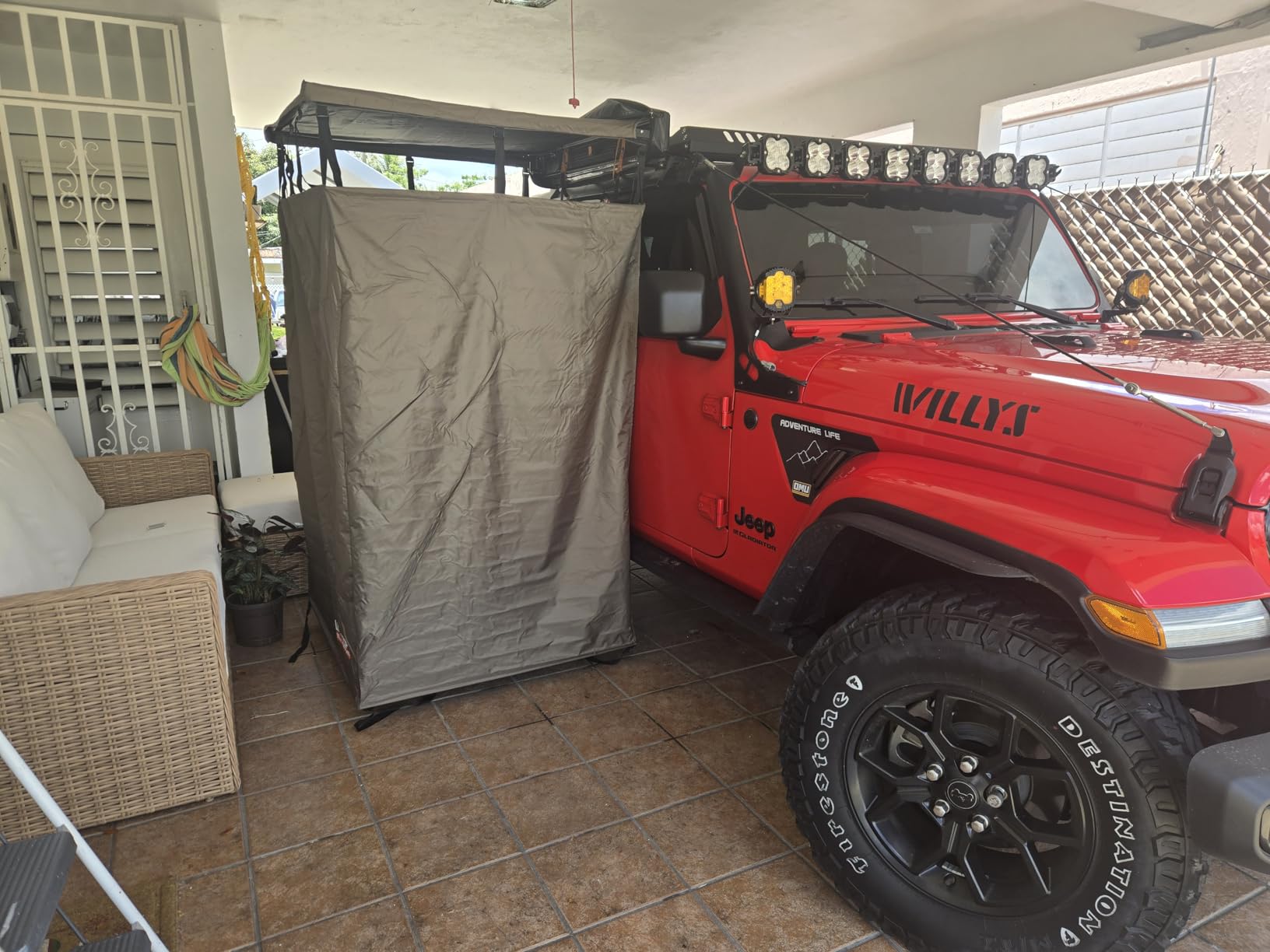 ALL-TOP Awning Shower Room w/Foldable Floor Mat, 3.3ft x 3.3ft, Privacy Shelter Restroom w/Roof, LED Light, Drain Pipe, Carside Bathroom customer photo 2