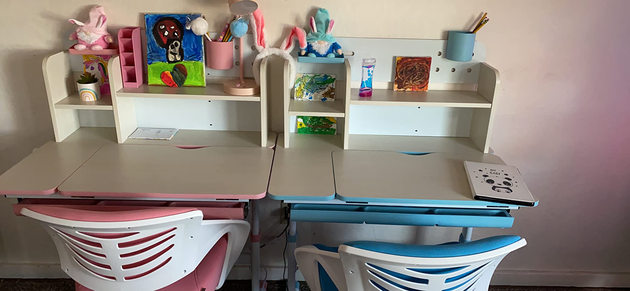 Qaba Wooden Kids Study Desk Height Adjustable Tilt Desktop Drawer Pink | Children School Study Table, Student Writing Desk, Storage Shelf, Pen Holder customer photo 2