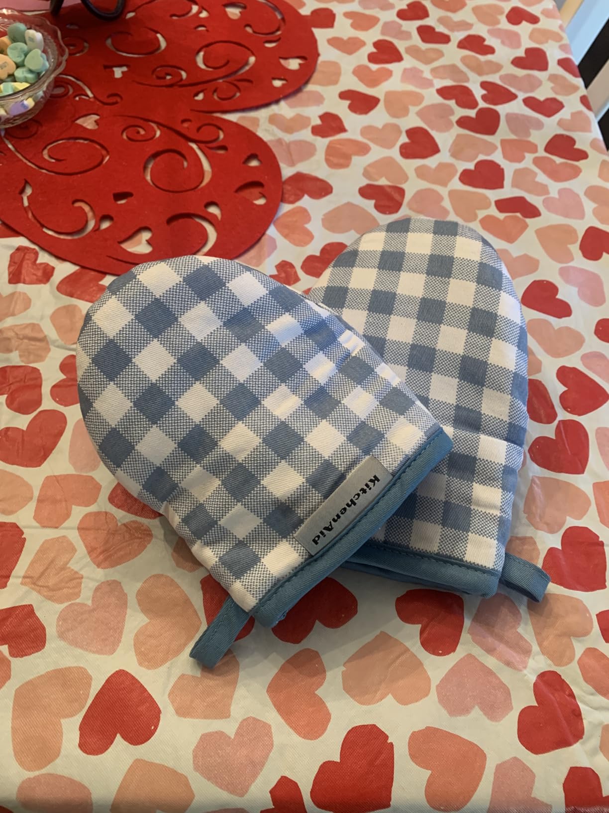 KitchenAid Gingham Mini Oven Mitt 2-Pack Set, Dried Rose, 5.5