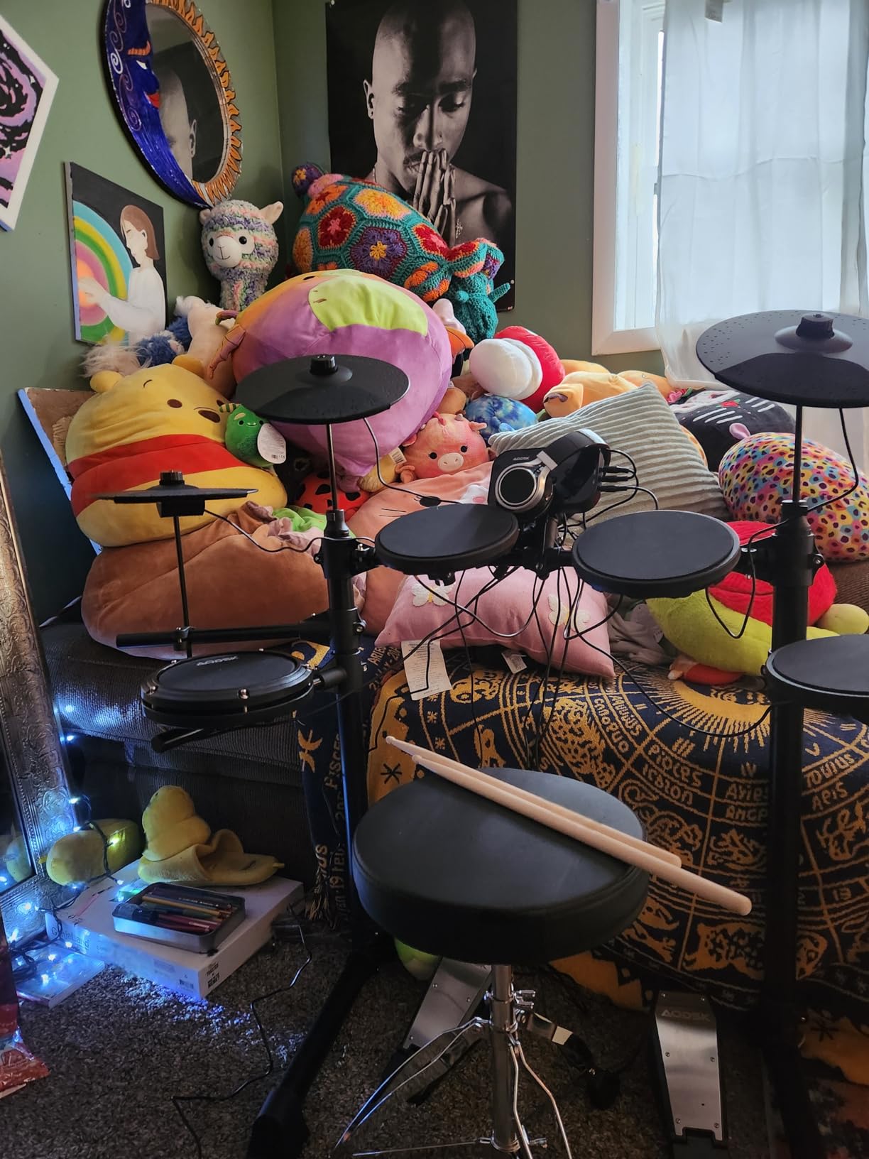 AODSK Electric Drum Set For Beginner 150 Sounds,4 Quiet Drum Pads,2 Pedals | 10