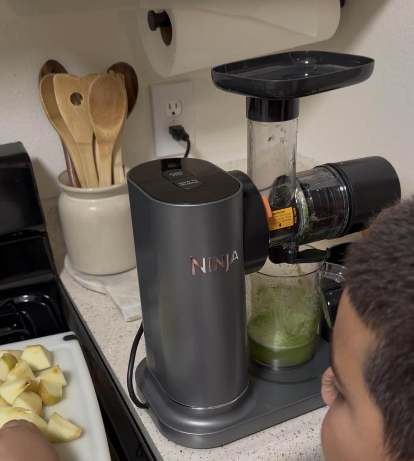Ninja NeverClog Cold Press Juicer, 24oz Jug, 36oz Pulp, Charcoal, JC151 | 150W high-torque auger juices fibrous fruits & veggies. Total Pulp Control, 2 one-touch programs. Dishwasher safe. customer photo 2