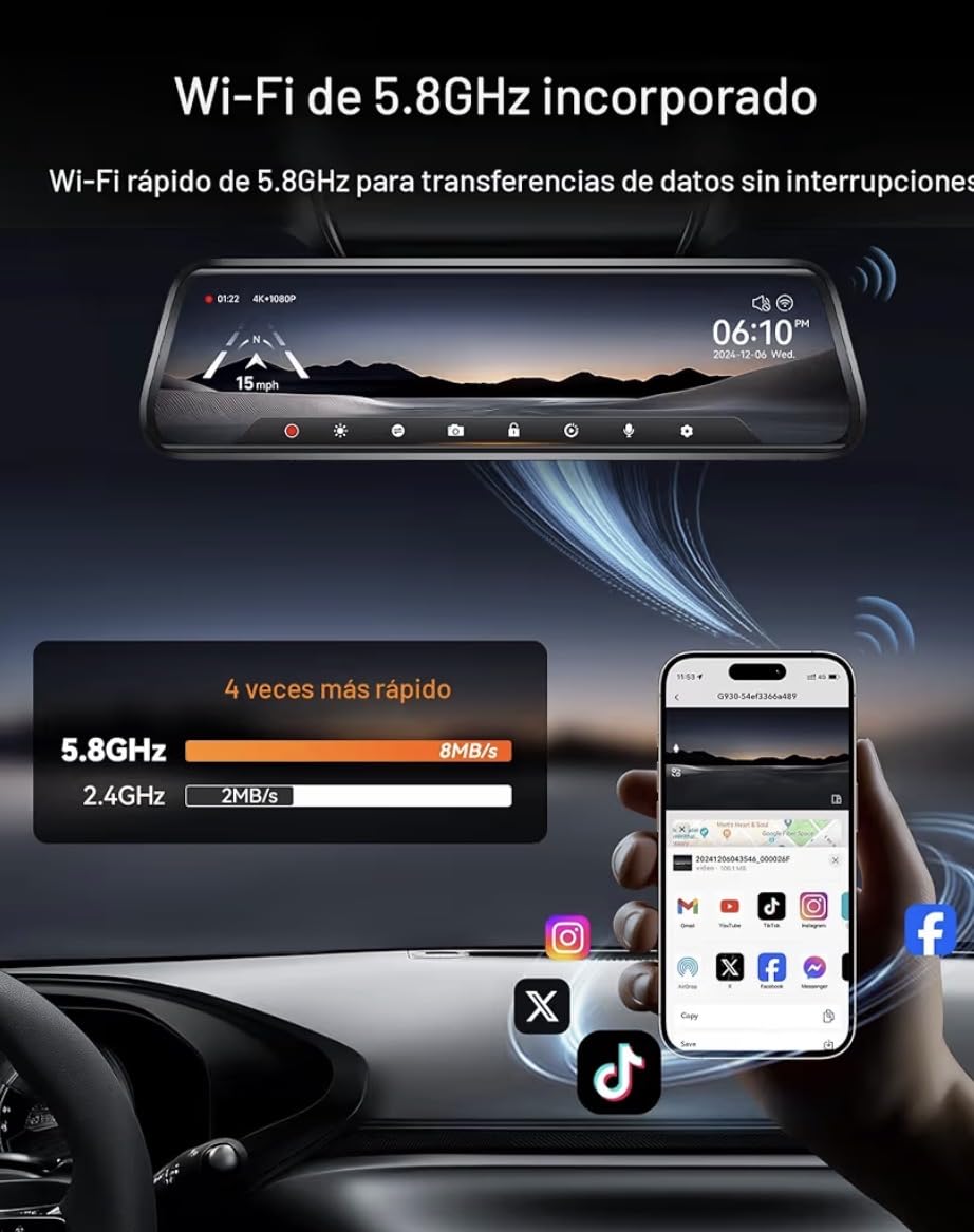 WOLFBOX G930 10'' 4K Rear View Mirror Camera with 64GB Card,5.8GHz WiFi | Dash Cam Front and Rear with WDR,Touch Screen Rearview Mirror Backup Camera,Night Vision,Parking Monitor,Reverse Assist,GPS customer photo 1