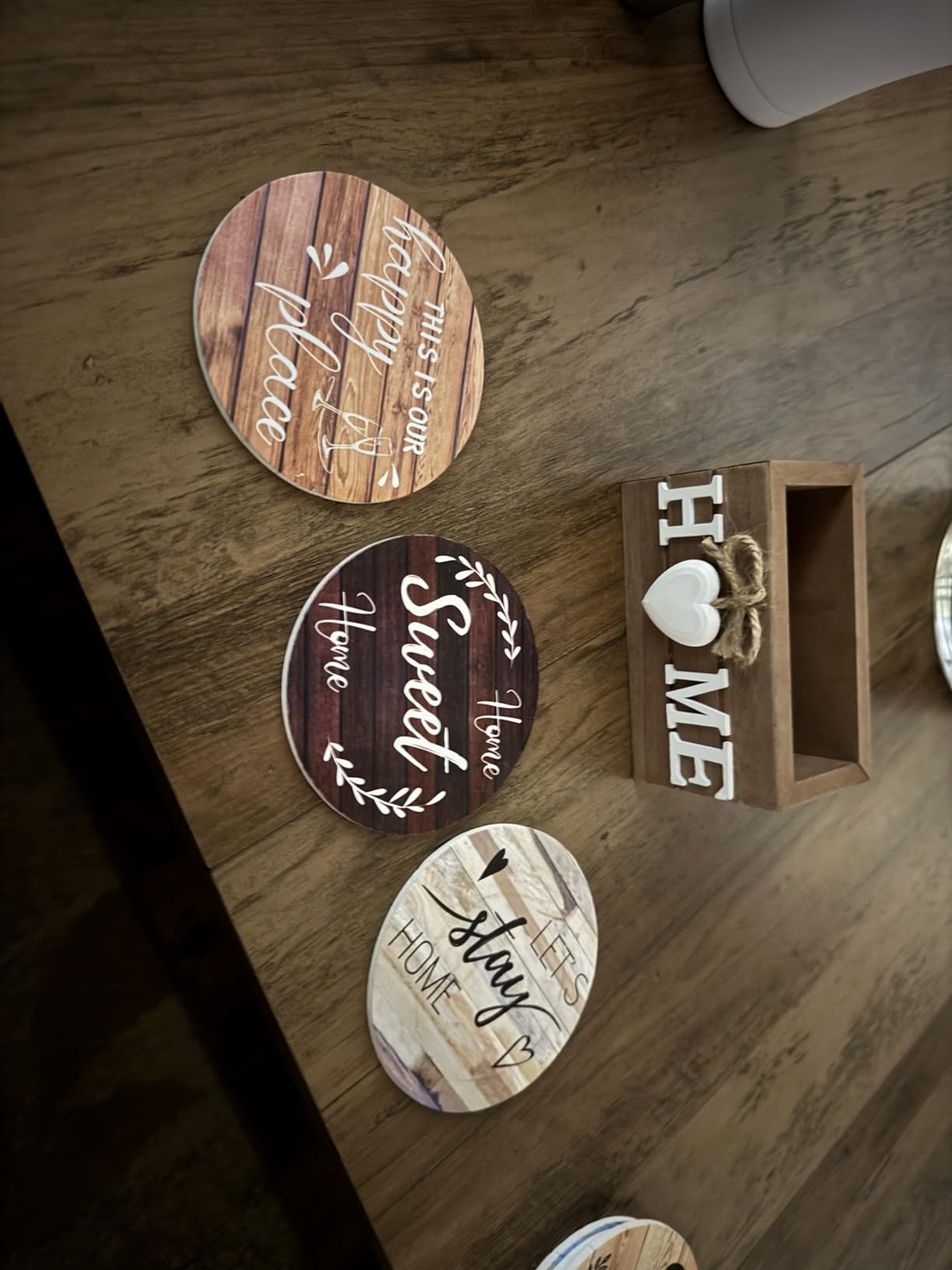 Queekay House Warming Gifts New Home Farmhouse Coasters Set of 6, Mixed | Wooden Coasters for Drink with Holder, 4'', Funny Home Decoration for Family Coffee Bar Table Protection, New Home Gift Ideas customer photo 1
