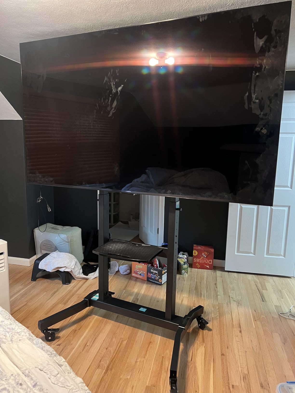 ONKRON Mobile TV Stand 50-100 Inch, up to 265 lbs, max VESA 1000x600, Black | TV rolling cart height adjustable 48.6