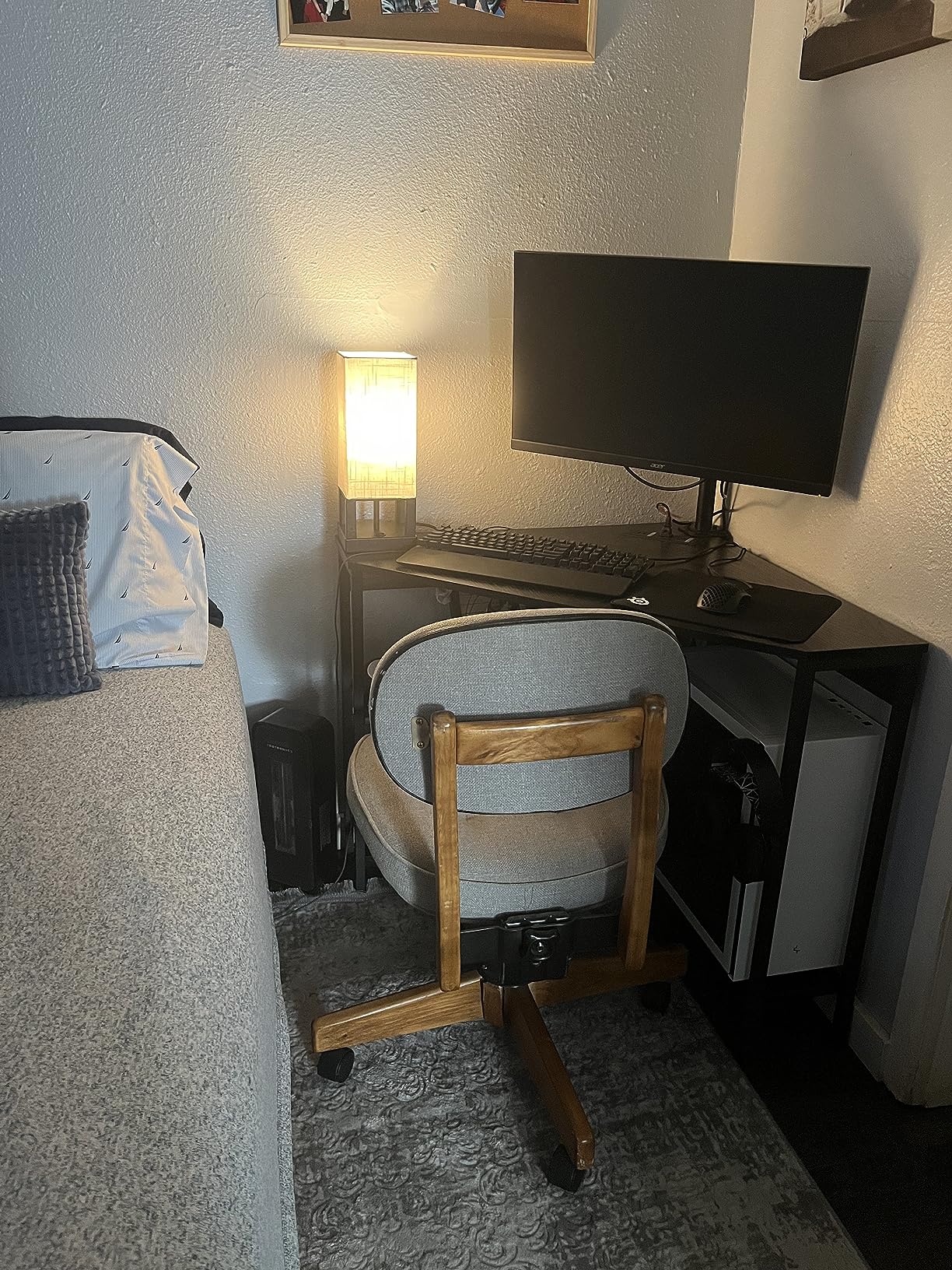 Triangle Corner Desk with Power Outlets, Storage Shelves for Small Space | 90 Degree Corner Table with CPU Stand, Computer Table with Charging Station for Home Office, Bedroom (Black) customer photo 1