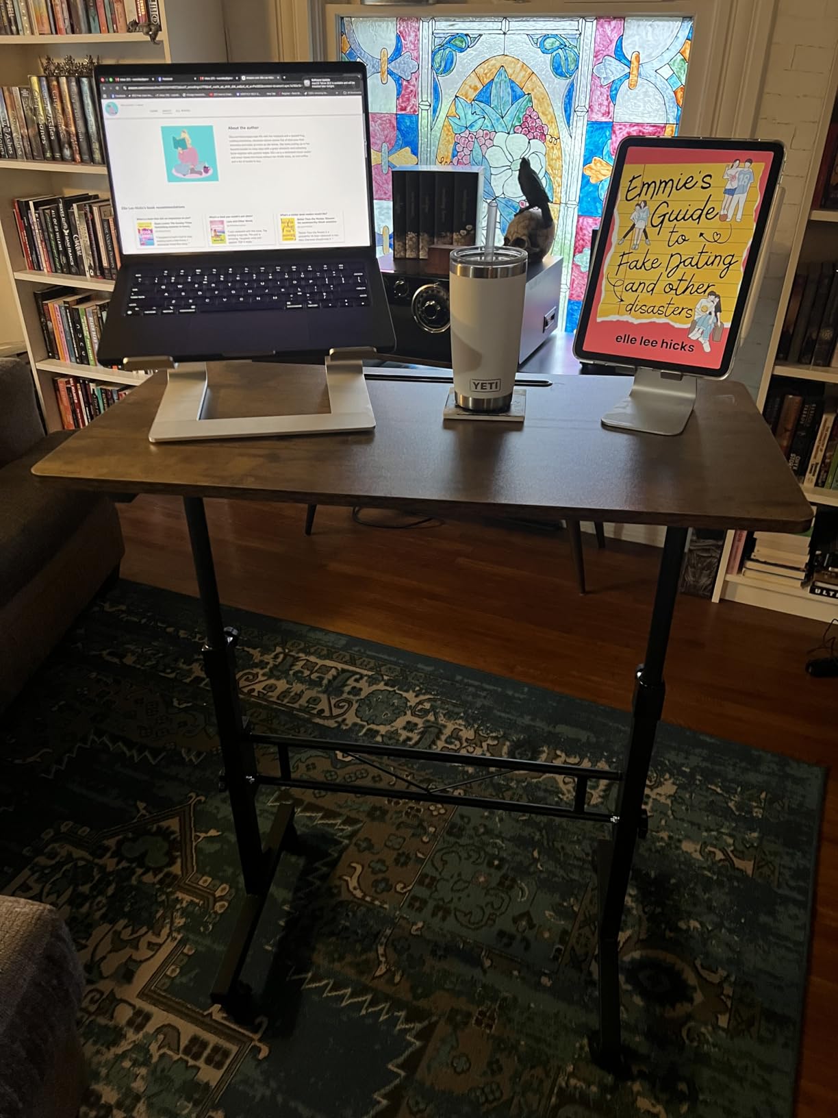 KLSMYHOKI Standing Desk Adjustable Height, Mobile Stand Up Desk with Wheels | Small Computer Desk Rolling Desk, Portable Laptop Desk Black Standing Table Home Office Desks 16