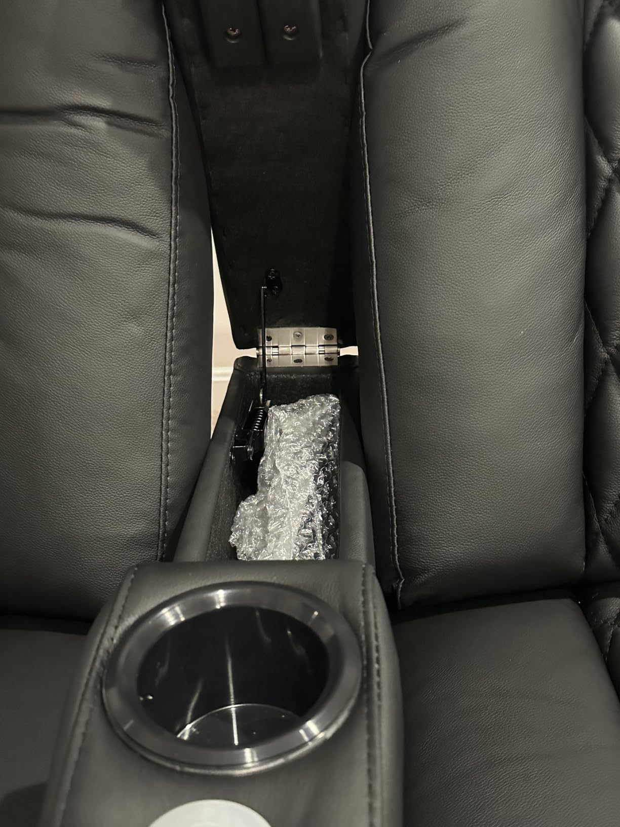 Weilianda Home Theater Seating, Top Grain Leather Movie Theater Chair | Black Row of 4 Loveseat Middle, Zero Gravity, Power Headrest, Tray Table, Electric Reclining Seat for Media Room customer photo 1