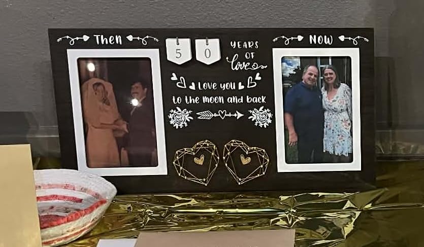 Then & Now Anniversary Picture Frame - 1-99 Years Anniversary Wedding Gift for Couple, Engagement Bridal Shower Gifts for Couples Wood Photo Frame Holds 2 4x6 Inches Photos customer photo 1
