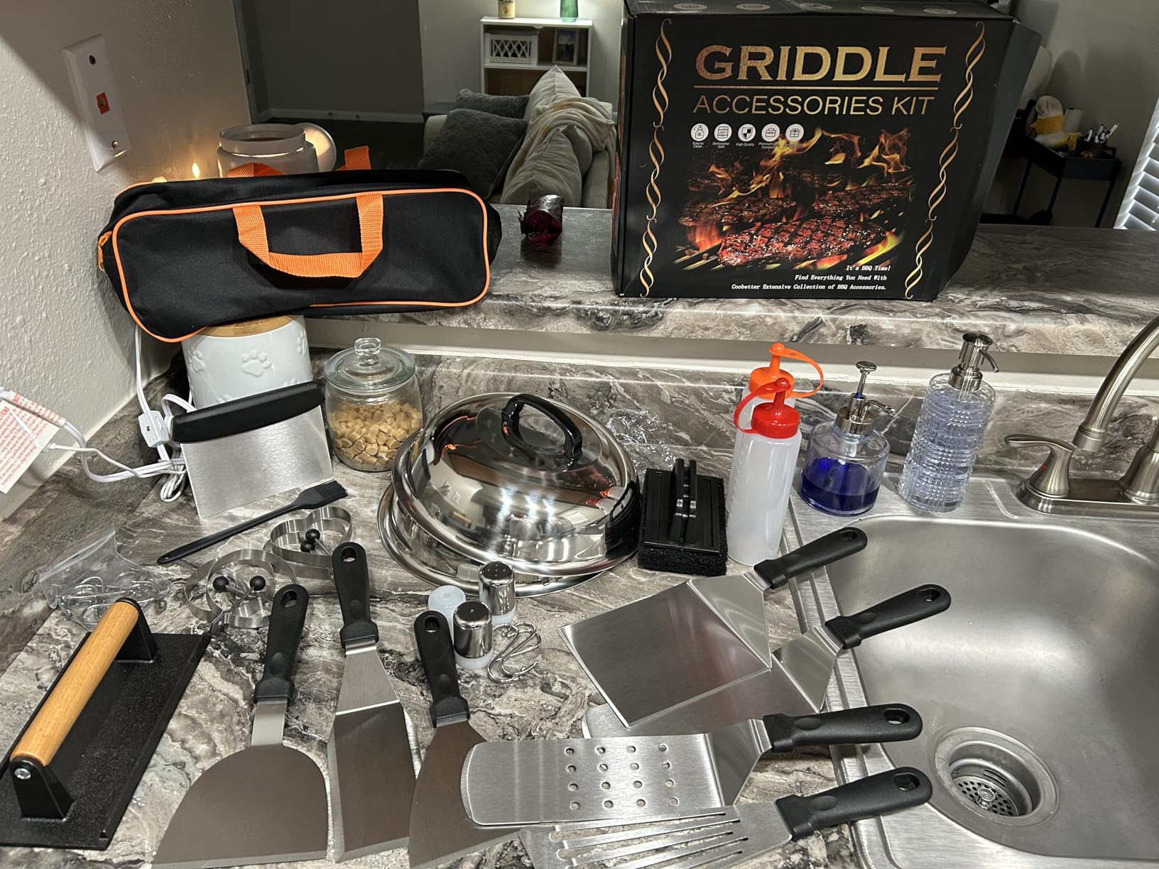 EWFEN 35PCS Griddle Accessories Kit, Flat Top Grill Accessories Set for Blackstone and Camp Chef, Grill Spatula Set with Enlarged Spatulas, Basting Cover, Scraper for Outdoor Barbecue customer photo 2