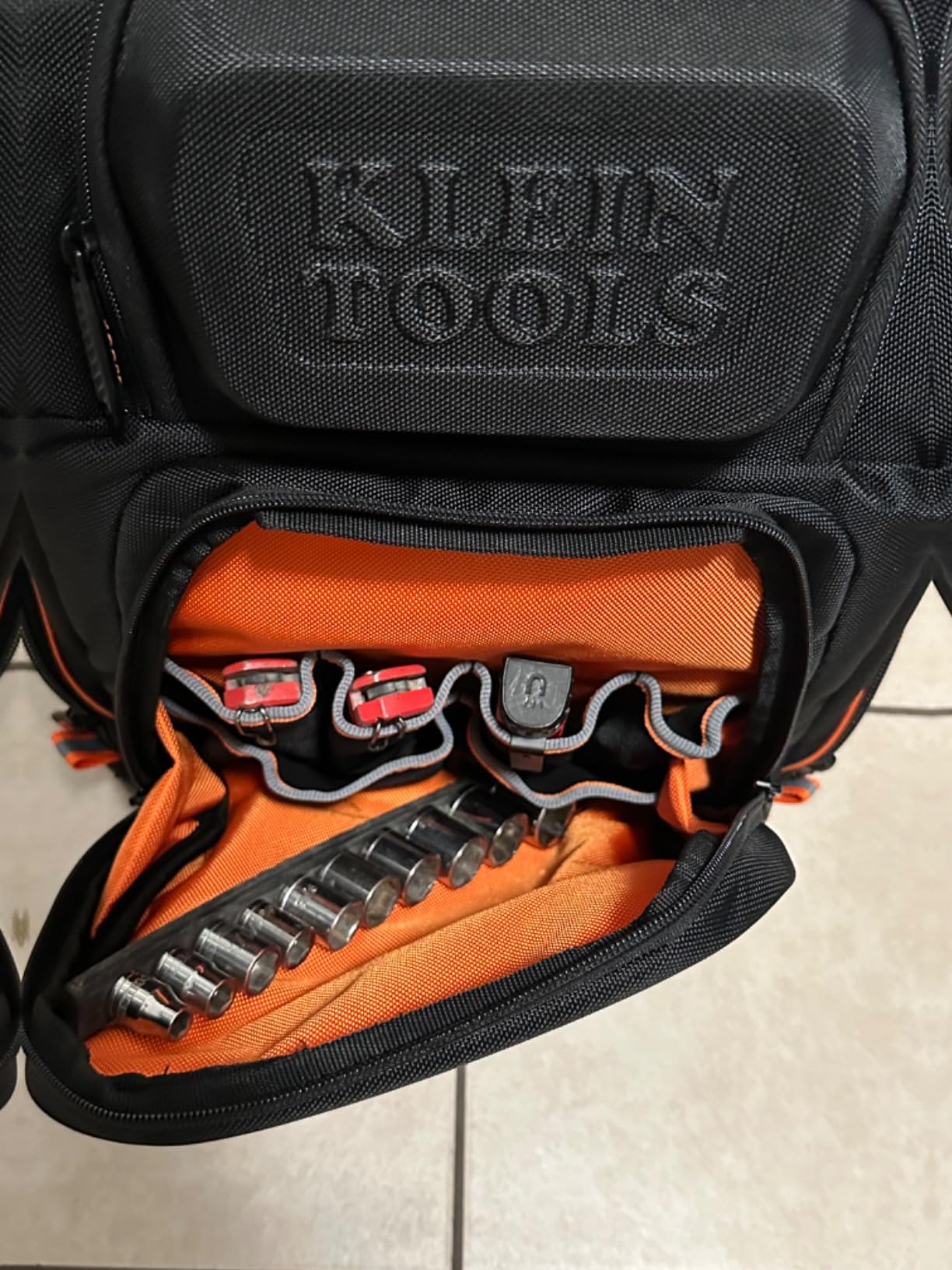 Klein Tools 62800BP Backpack Tool Bag, Tradesman Pro Extra-Large 40-Pocket Electrician Jobsite Backpack with Molded Bottom, Charging Port customer photo 2