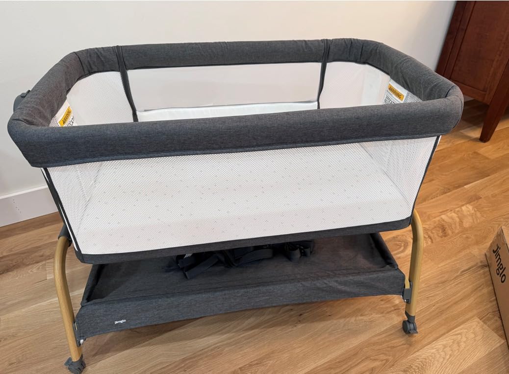 Jimglo 3-in-1 Baby Bassinet, Bedside Sleeper & Rocking Bassinet, Full Mesh | Anti-Reflux Comfort, 6 Height Adjustments, Sturdy Wide Base, with Comfy Mattress, Waterproof Sheet & Wheels for Newborns customer photo 2