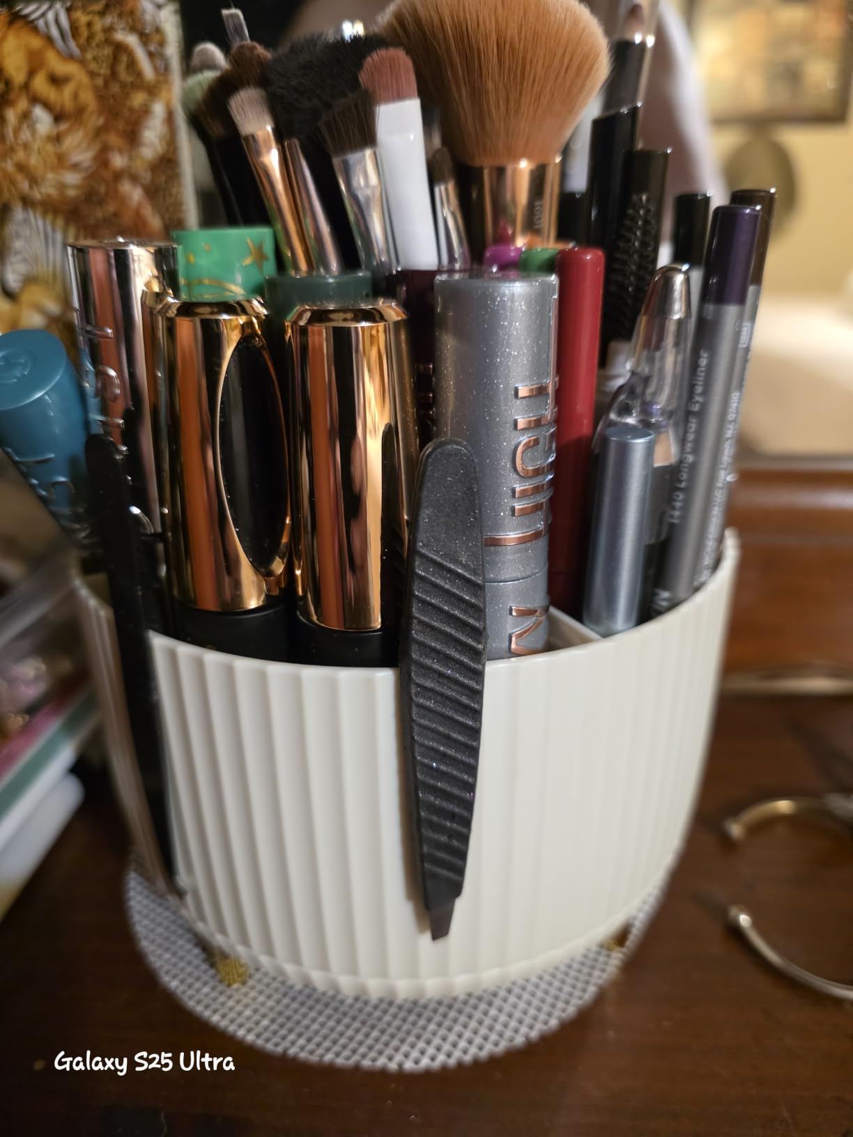 SKYDUE 360 Rotating Plastic Desk Pen Organizer with 5 Slots, Dual-Purpose Art Supply Pencil Cup for Office, School, Home customer photo 2