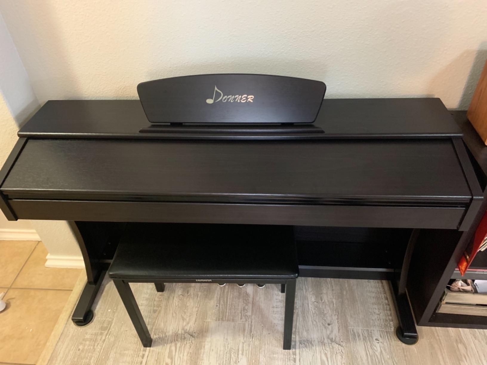 Donner DDP-400 Digital Piano with 88 Key Progressive Weighted Keyboard, Premium Upright Piano for Professional, Bundle with Headphone, Bluetooth, Record, 138 Tones, Brown customer photo 1