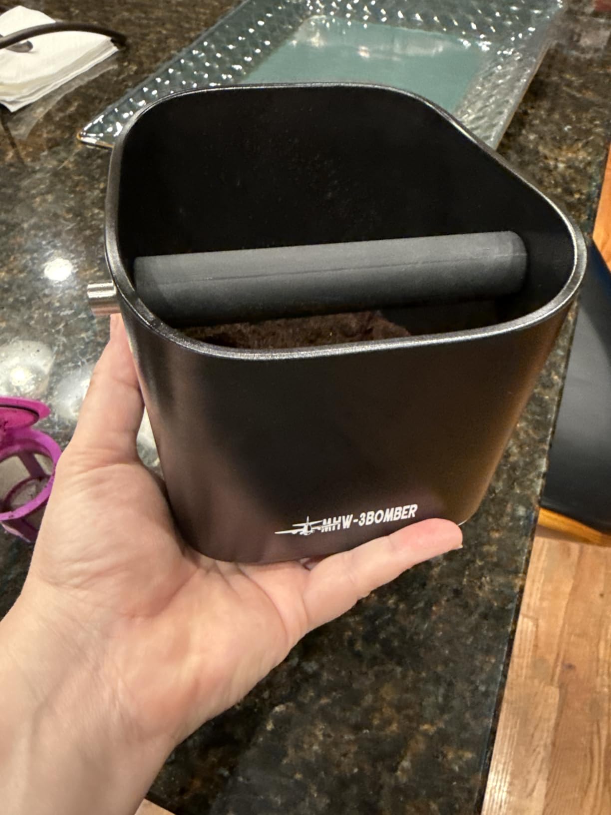 MHW-3BOMBER Espresso Knock Box, 1.2L (15 Cups) Coffee Knock Box with Removable Knock Bar and Anti-slip Pads for Espresso Puck, Coffee Ground, Durable Espresso Accessories, Black GB5967B customer photo 1