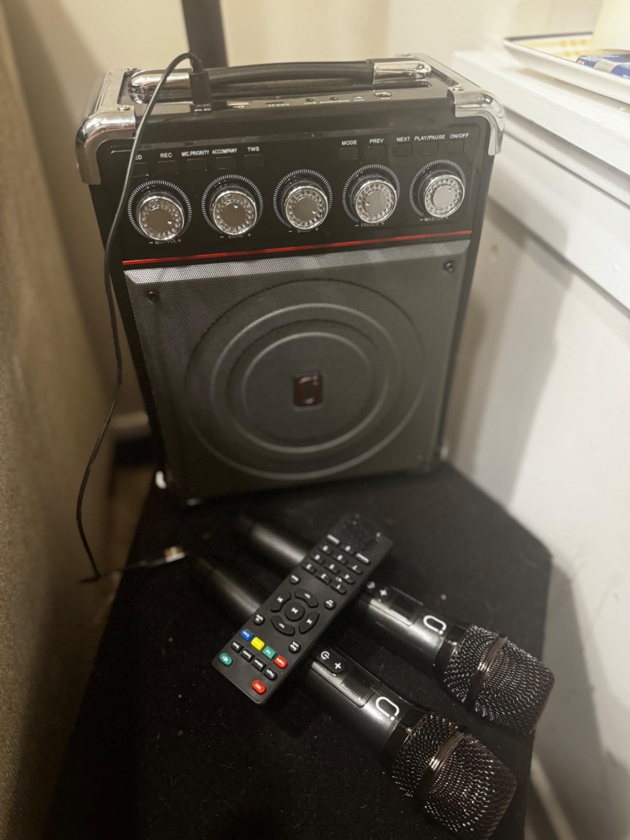 Karaoke Machine with 2 Wireless Microphones, Big Bluetooth Party Speaker with 500W Peak Power for Adults, PA System with Rolling Wheels and Trolley, Perfect for Outdoor, Home Party, Gatherings customer photo 2