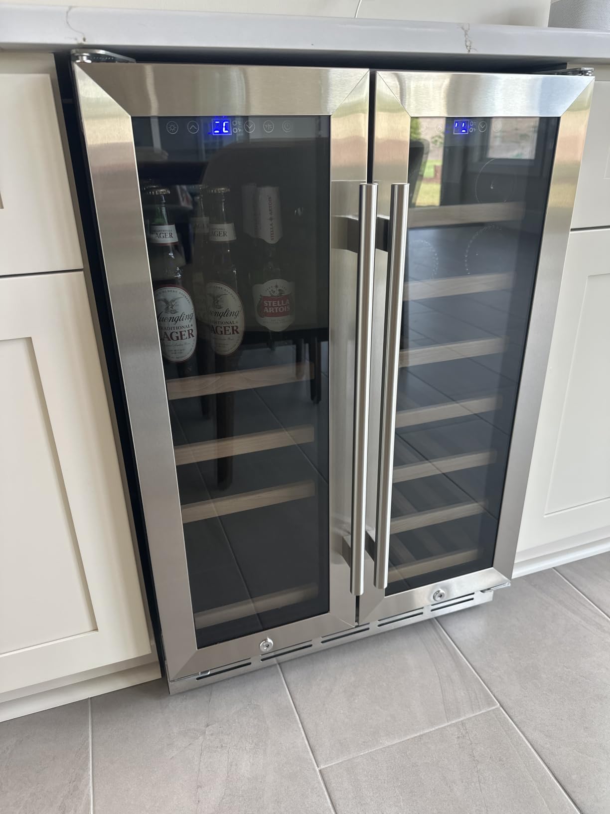 ORYMUSE 24 Inch Dual Zone Wine and Beverage Refrigerator, Built-in or Freestanding Cooler with French Doors, Under Counter Drink Fridge with Upgraded Compressor for Beer, Wine, and Soda customer photo 1