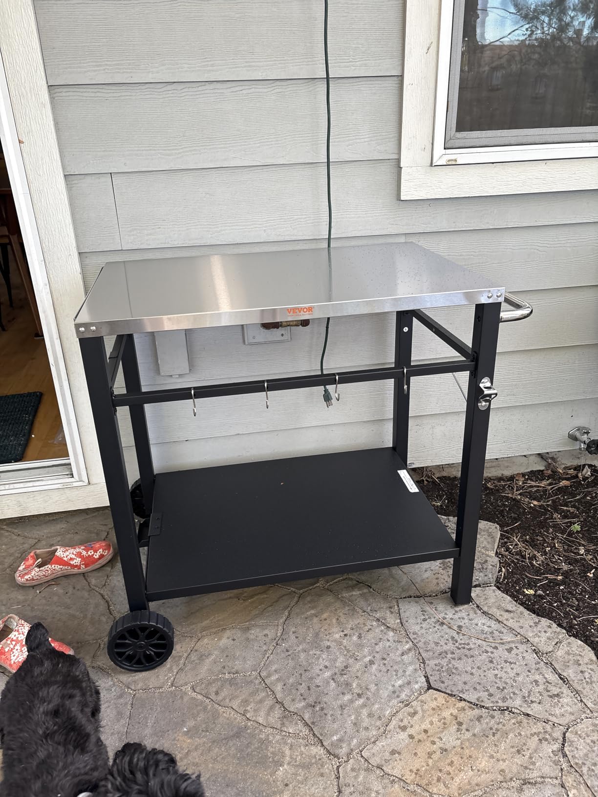 VEVOR Outdoor Grill Dining Cart with Double-Shelf, BBQ Movable Food Prep Table, Multifunctional Stainless Steel Table Top, Portable Modular Carts for Pizza Oven, Worktable with 2 Wheels, Carry Handle customer photo 2