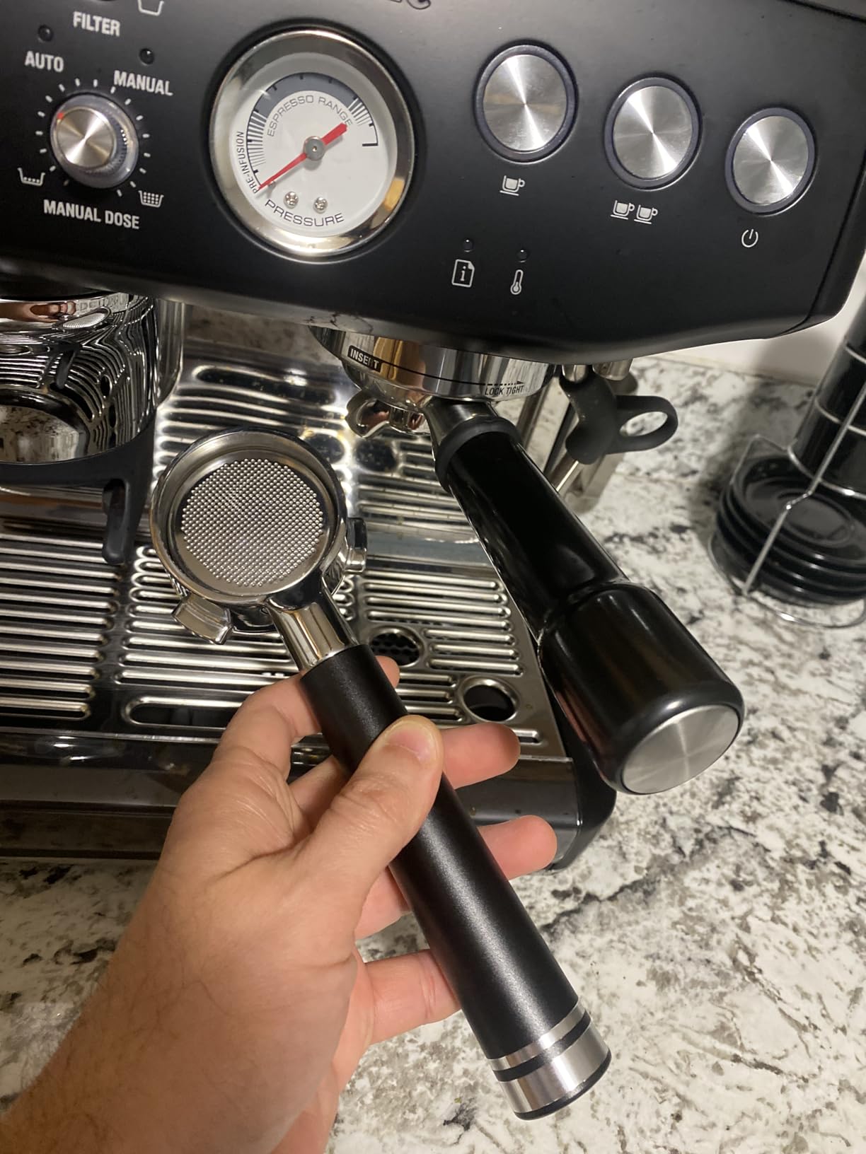 LILQ 54mm Naked Bottomless Portafilter Compatible with Breville Barista Express, Barista Pro, Bambino, and More - 18-20g basket included (Aluminum Flat, 54mm) customer photo 2