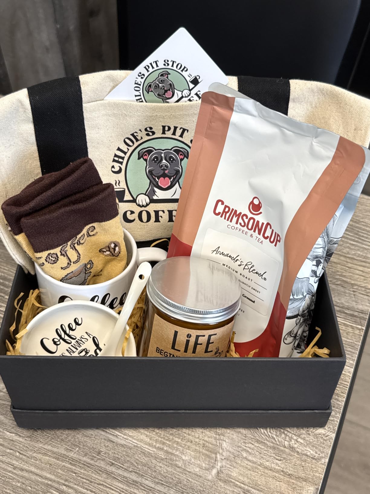 Vabean 5 Pcs Coffee Gift Basket for Women, Mug Candle Socks Spoon | Coffee Lovers Gifts, Basket Birthday Gift for Men Women Cozy Themed Socks with Sayings, Ceramic Mug Spoon Rest customer photo 1