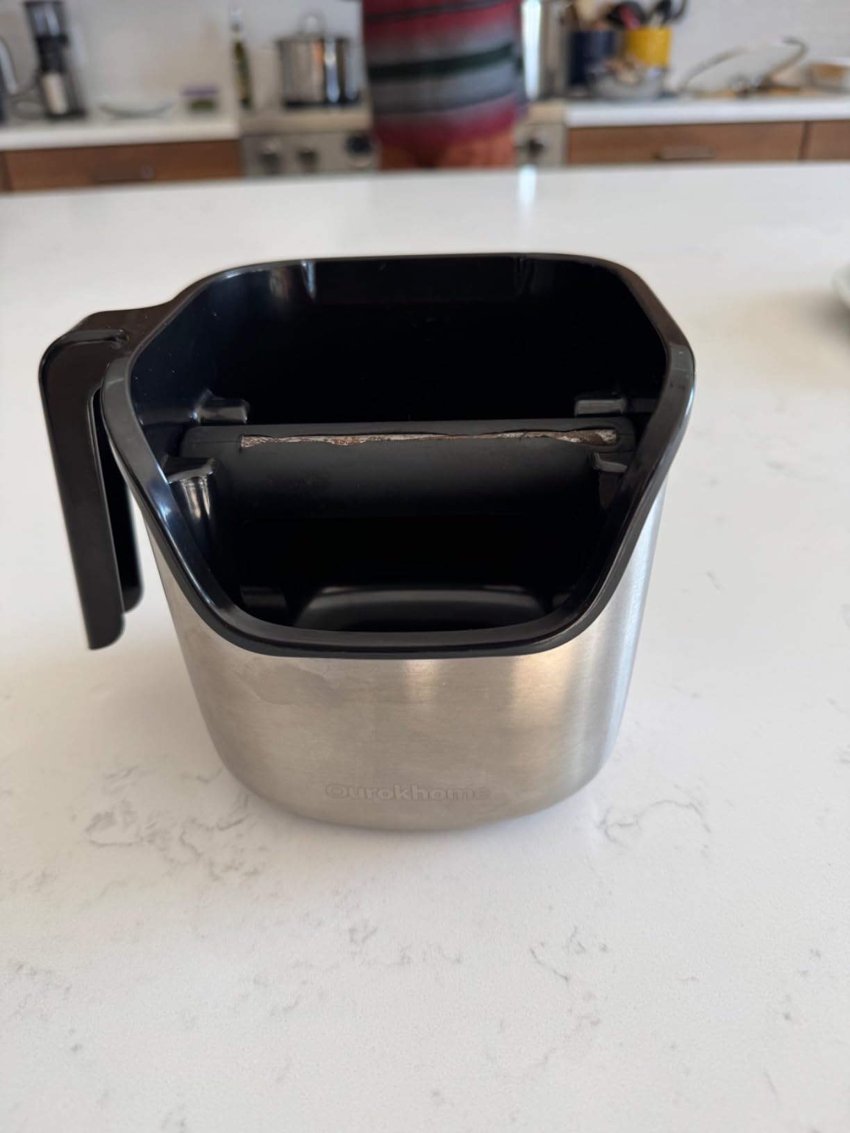 Ourokhome Espresso Knock Box with Lid, Compact Coffee Grounds Container for Home Coffee Bar, Removable Knock Bar, 304 Stainless Steel Exterior, Non-Slip Base & Handle, Easy Clean customer photo 2