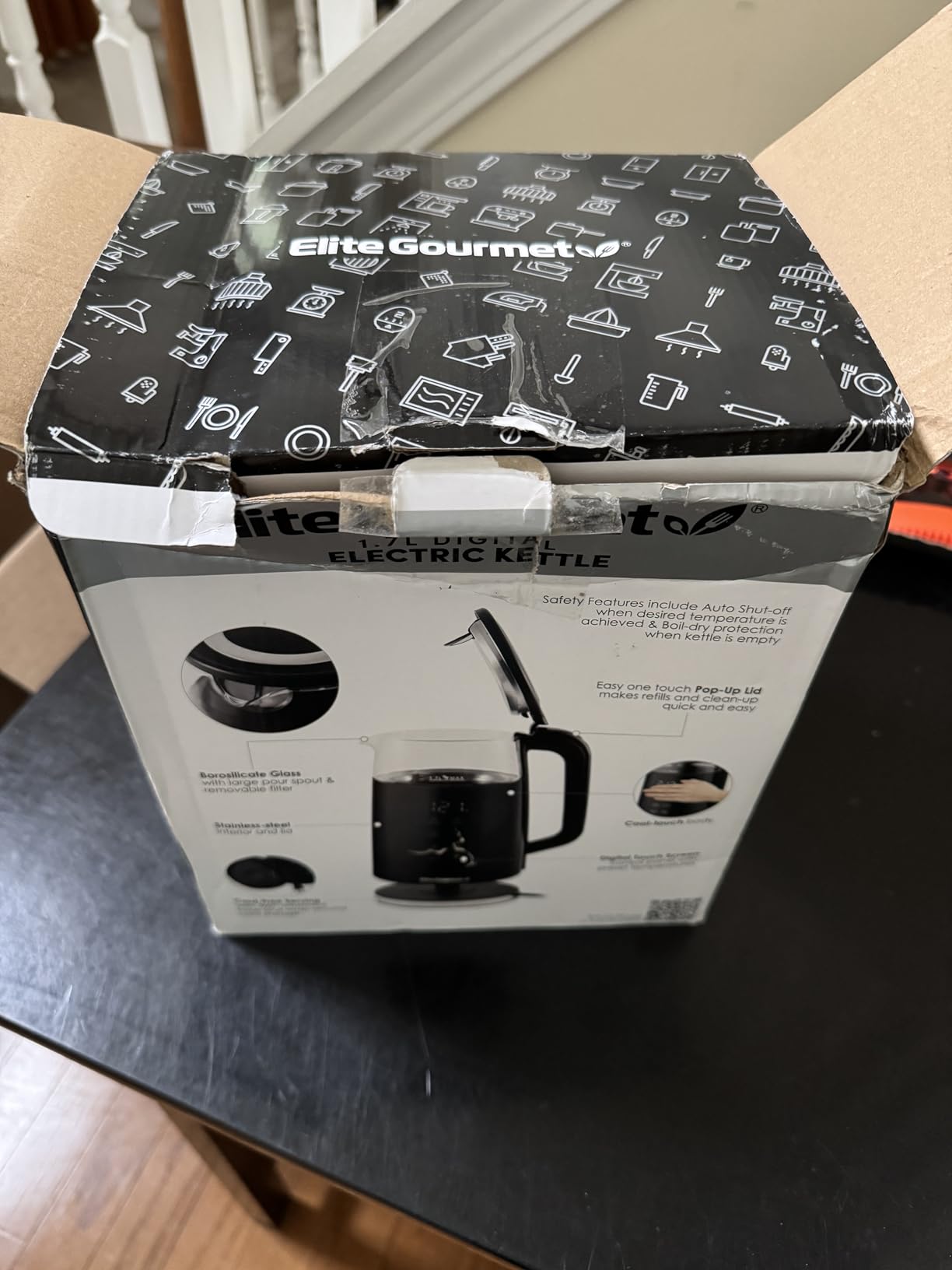 Elite Gourmet 1.7L Dual-Wall Cool-Touch Tea Kettle, Touchscreen, Black | Borosilicate Glass, 304 Stainless Steel Interior, Programmed Digital Keep Warm, Auto Off & Audible Indicator customer photo 1