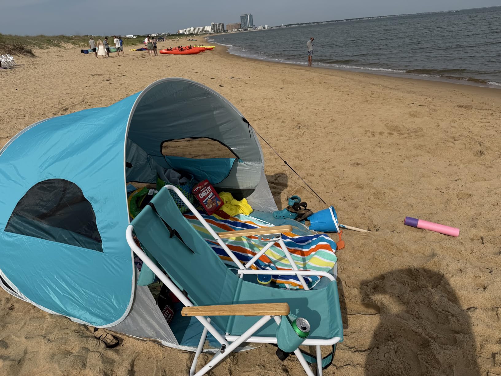 Wolfwise Pop up Beach Tent Sun Shelter with UPF50+ UV Protection, Instant Easy Setup Popup Beach Shade Canopy for 3 Person, Portable & Foldable with Carring Bag, 87 ×57×47 in, Beige customer photo 1