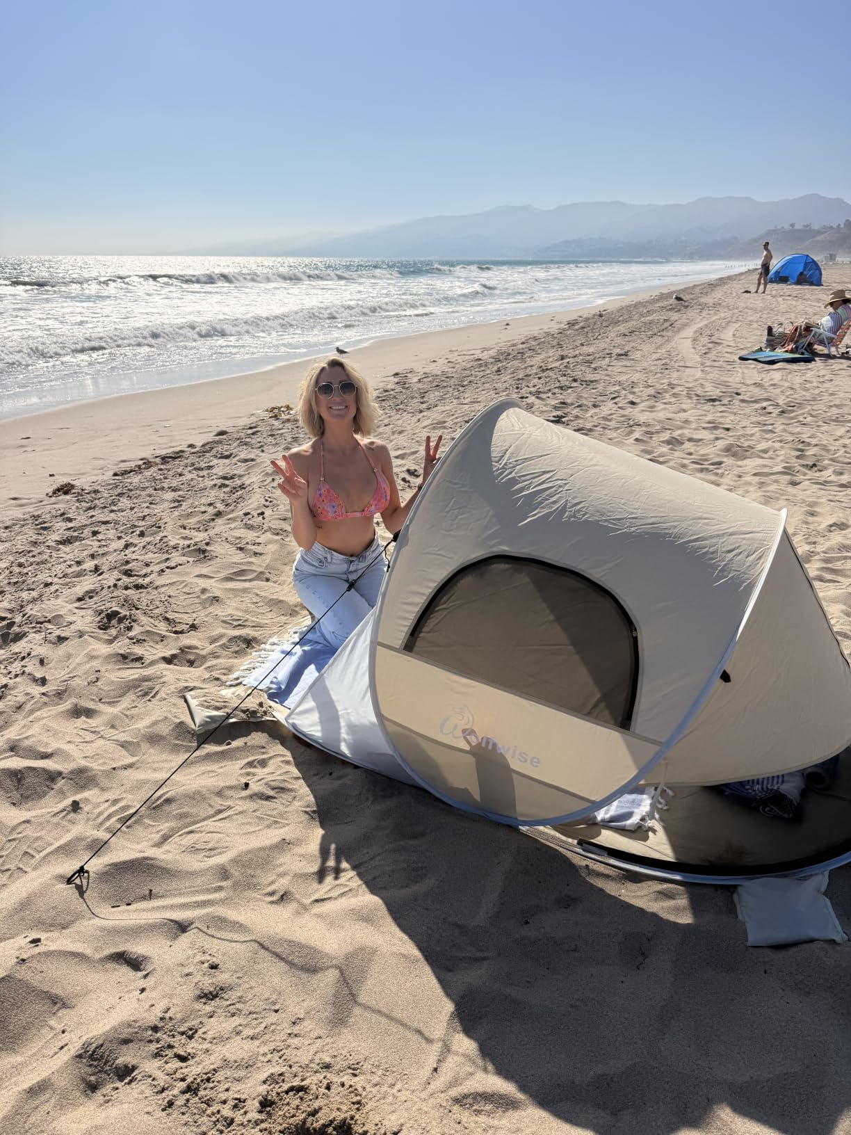 Wolfwise Pop up Beach Tent Sun Shelter with UPF50+ UV Protection, Instant Easy Setup Popup Beach Shade Canopy for 3 Person, Portable & Foldable with Carring Bag, 87 ×57×47 in, Beige customer photo 2
