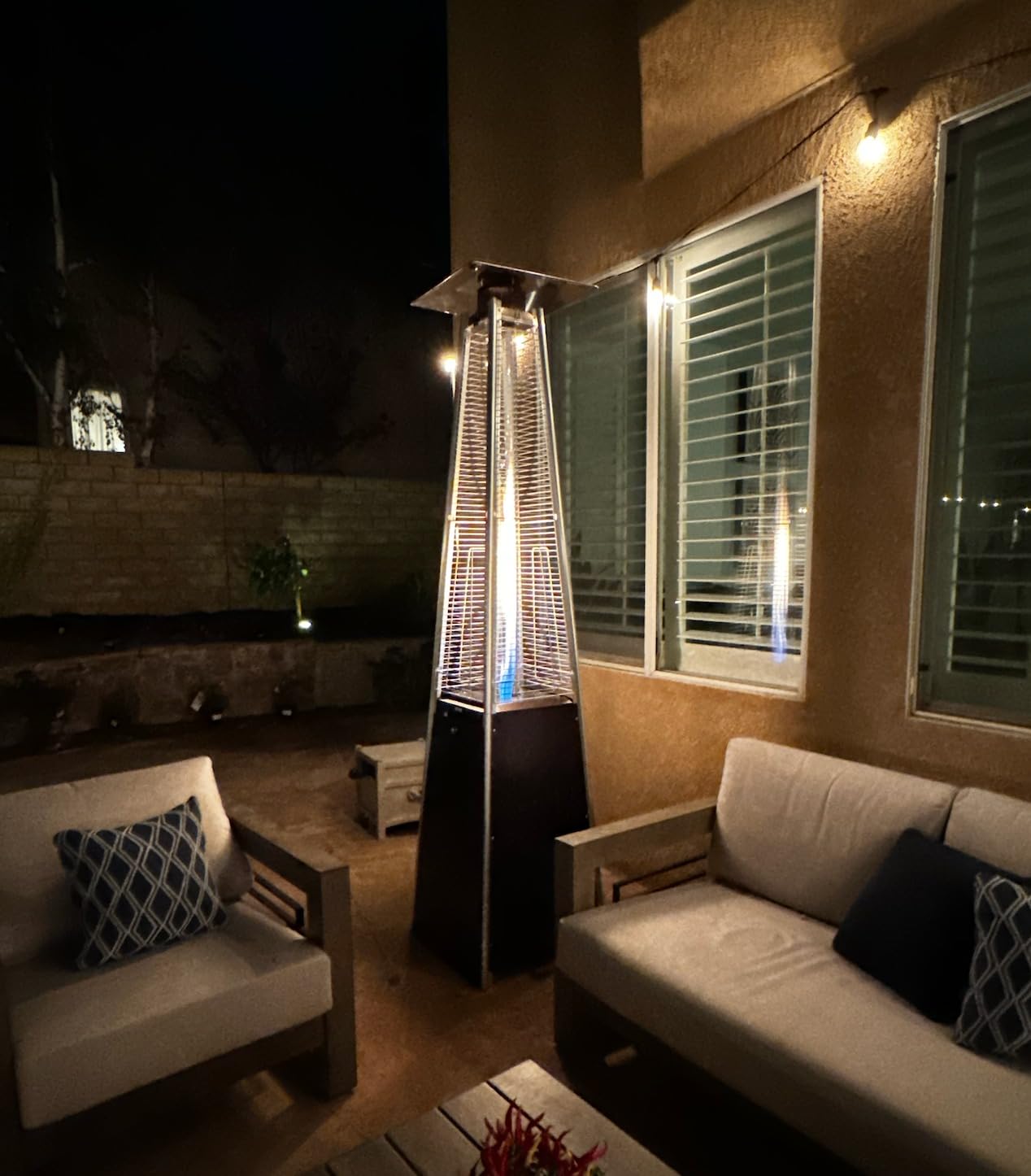 FOOWIN Patio Heater 48,000 BTU Outdoor Propane Heater with Wheels | Pyramid Patio Heater Outdoor Heaters for Patio w/Waterproof Cover & Gloves, Bronze customer photo 1