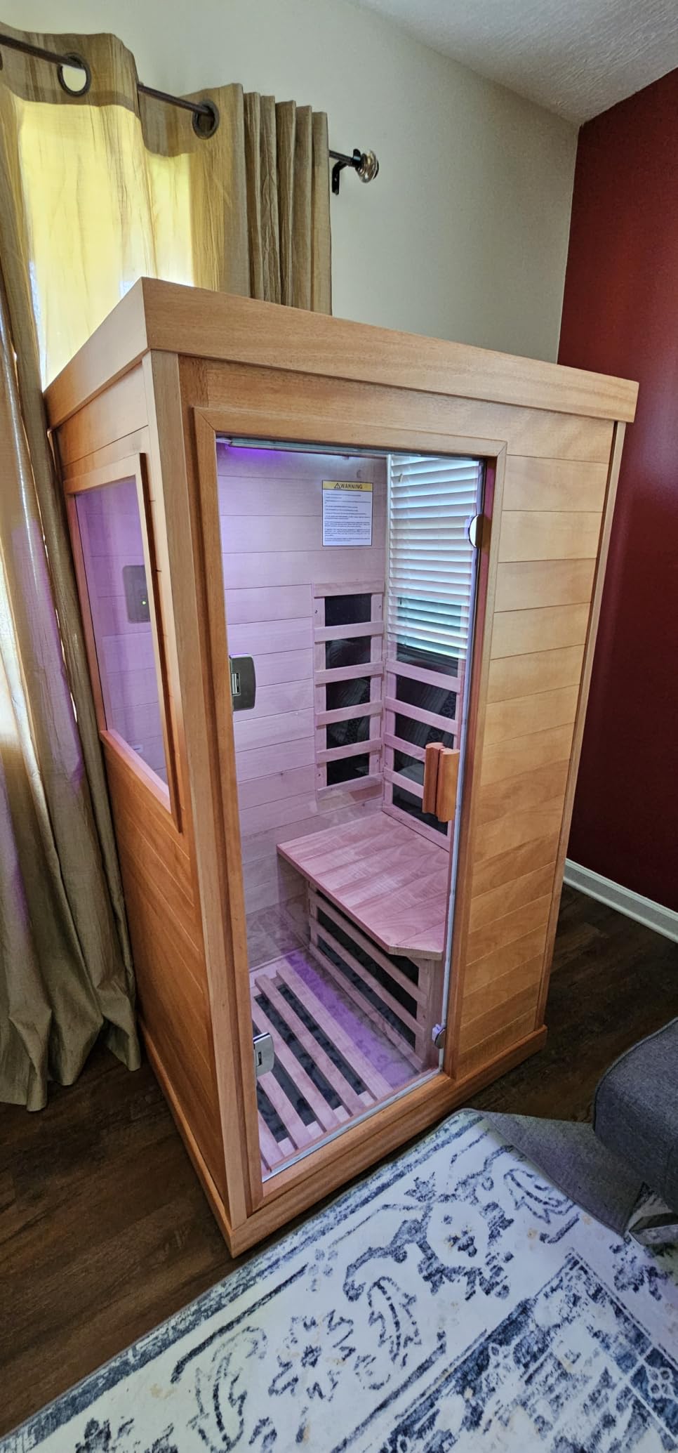 OUTEXER Far Infrared Sauna Home Sauna Spa Room Low-EMF Wood 1200W 120V | Indoor Saunas with 7 color light Tempered Glass Door, Room: 35.2x27.6x61.6 Inch customer photo 2