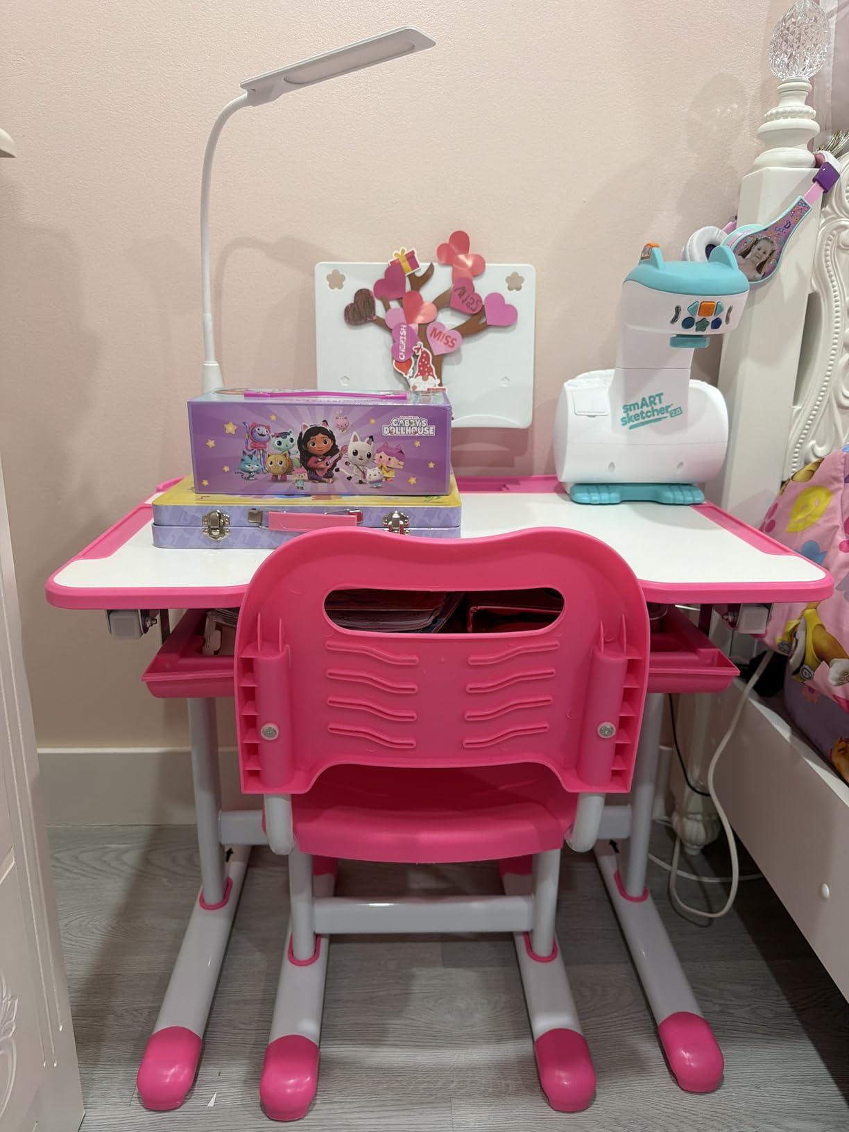 Diroan Kids Desk and Chair Set with LED Light, Height-Adjustable for Age 7+ | Ergonomic, Large 0-45° desk, Sturdy steel frame, Storage drawer, Bookstand, Metal hook customer photo 1
