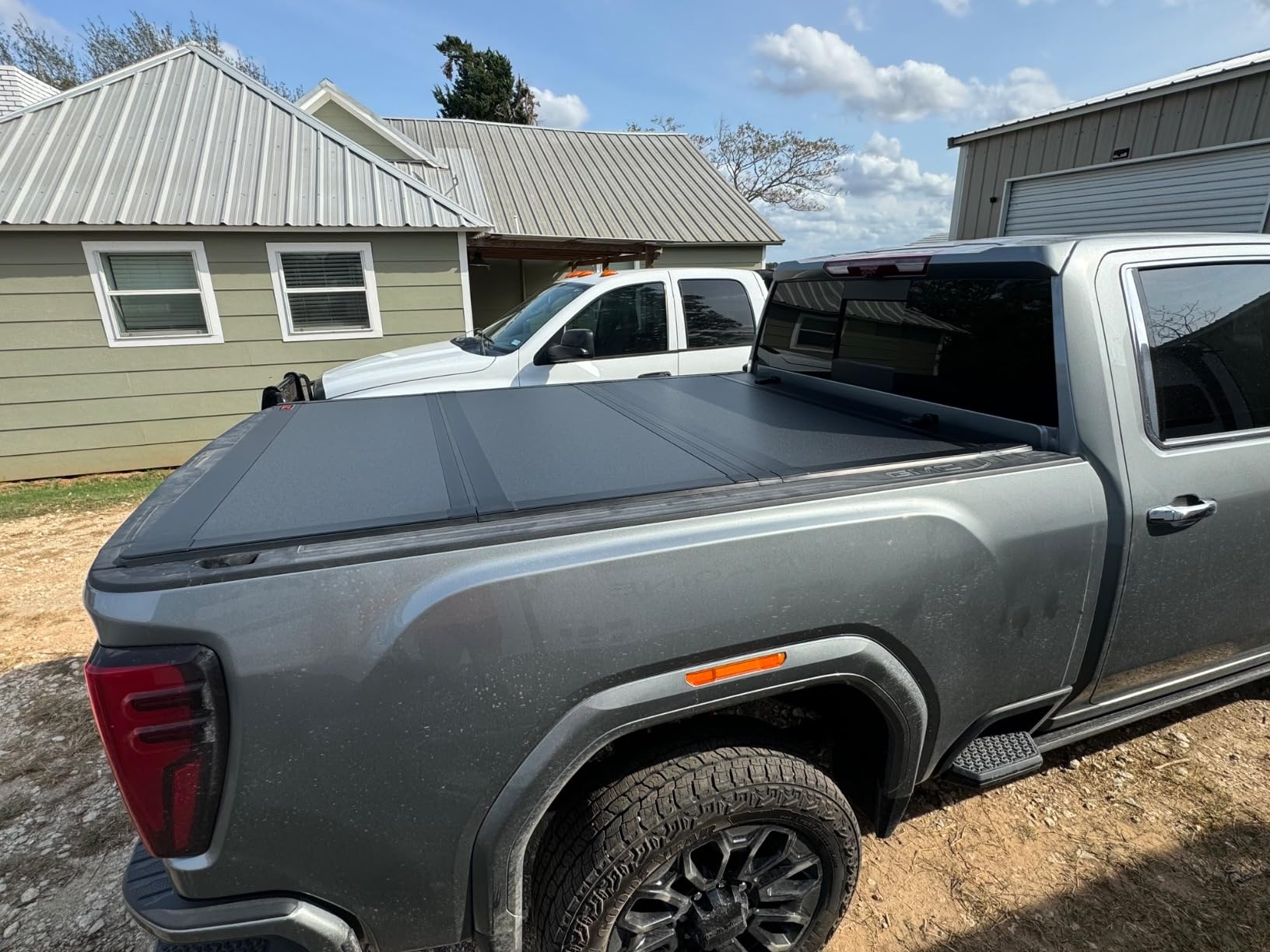 Rough Country Hard Flip-Up Truck Bed Tonneau Cover for Chevy Silverado & GMC Sierra 2500HD/3500HD (2020-2025) - Aluminum Tri-Fold Bed Cover, Fits 6'9 (82.2