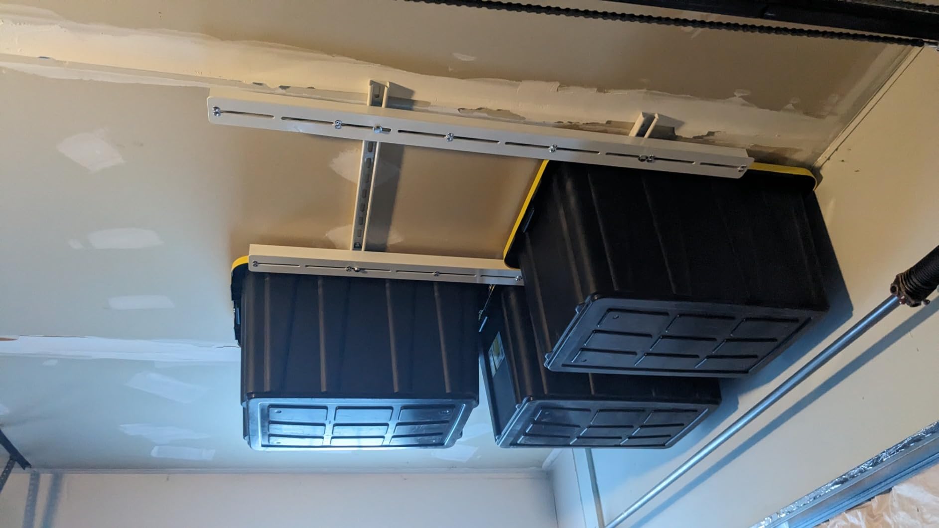 TORACK Garage Ceiling Bin Storage Rack, Overhead Tote Storage Rail System Heavy Duty Adjustable Tote Slide Rails Garage Bins Storage System(Black, Bins are not included) customer photo 1