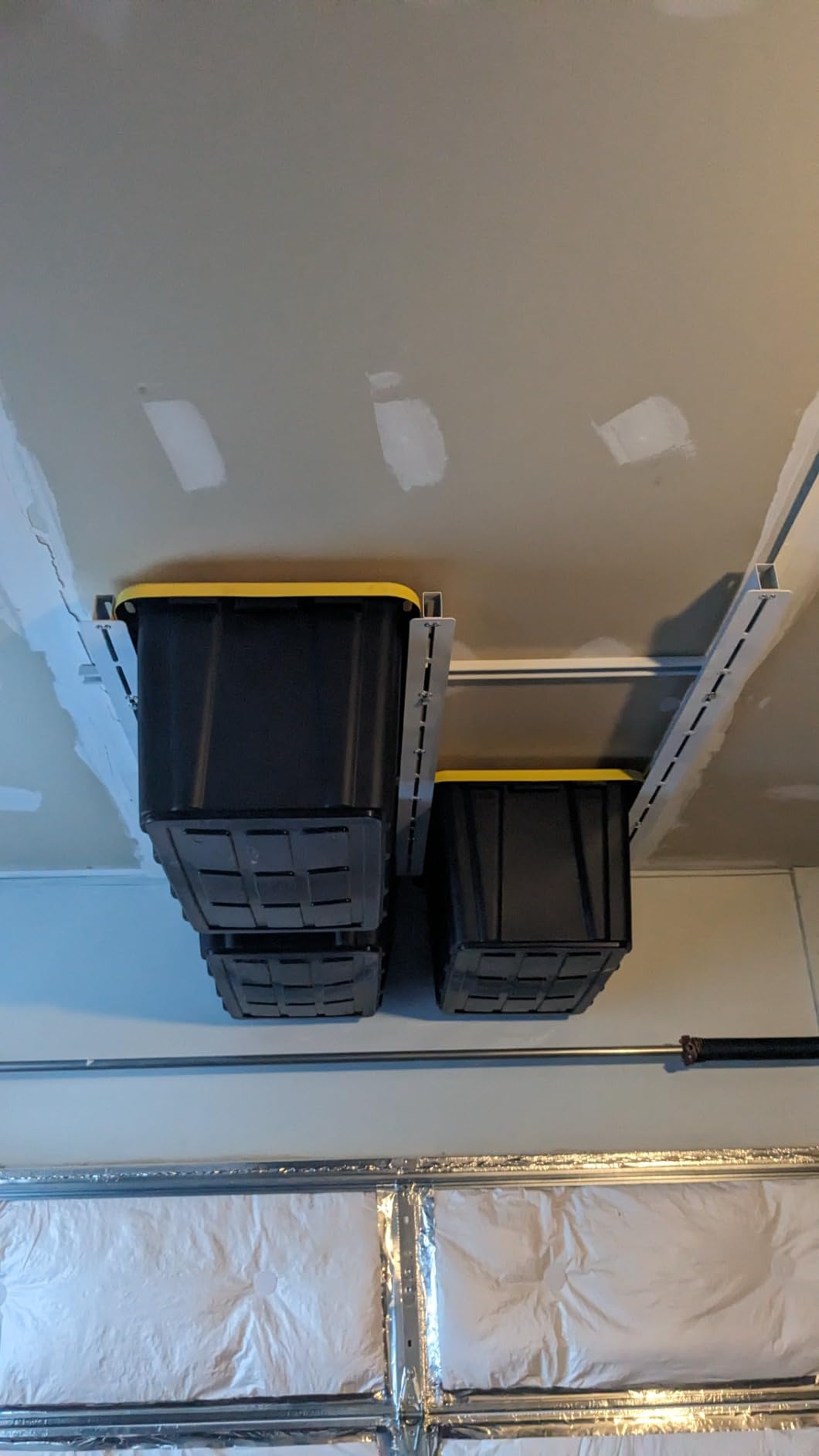 TORACK Garage Ceiling Bin Storage Rack, Overhead Tote Storage Rail System Heavy Duty Adjustable Tote Slide Rails Garage Bins Storage System(Black, Bins are not included) customer photo 2