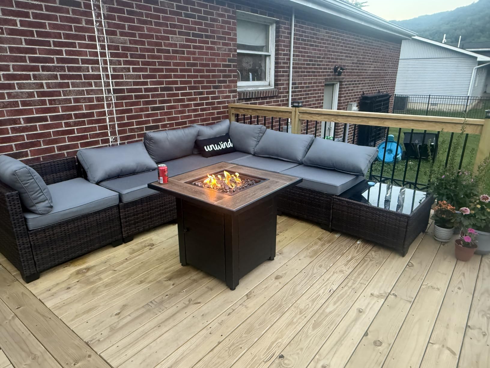 Qsun 7 Pieces Outdoor Patio Furniture Set, PE Rattan Outdoor Wicker Sectional Furniture Sofa Set, with Cushions and Glass Coffee Table, for Balcony, Porch, Garden, Grey customer photo 2